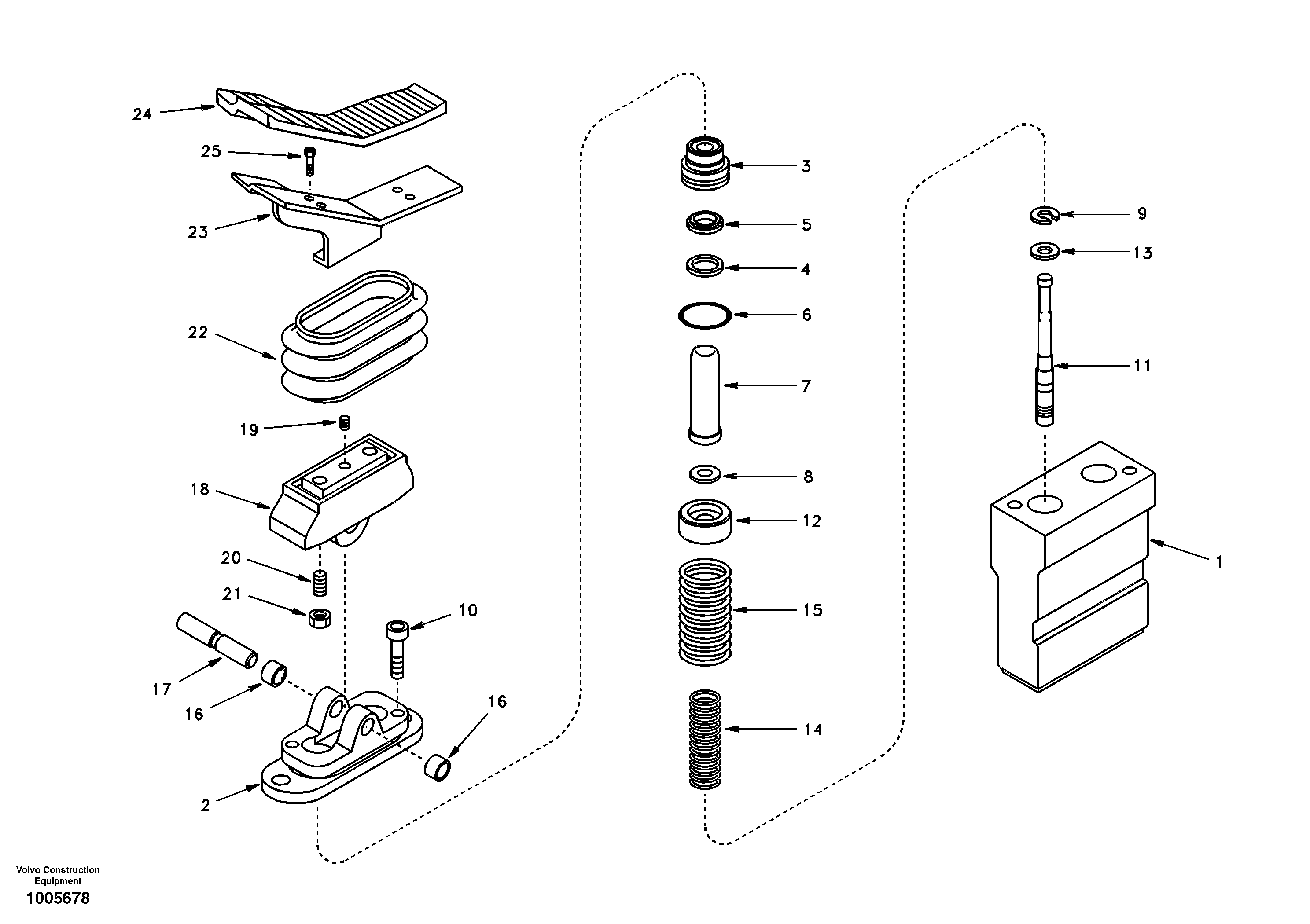 Схема запчастей Volvo EC210 - 37689 Working hydraulic, remote control valve pedal for adjustable boom EC210