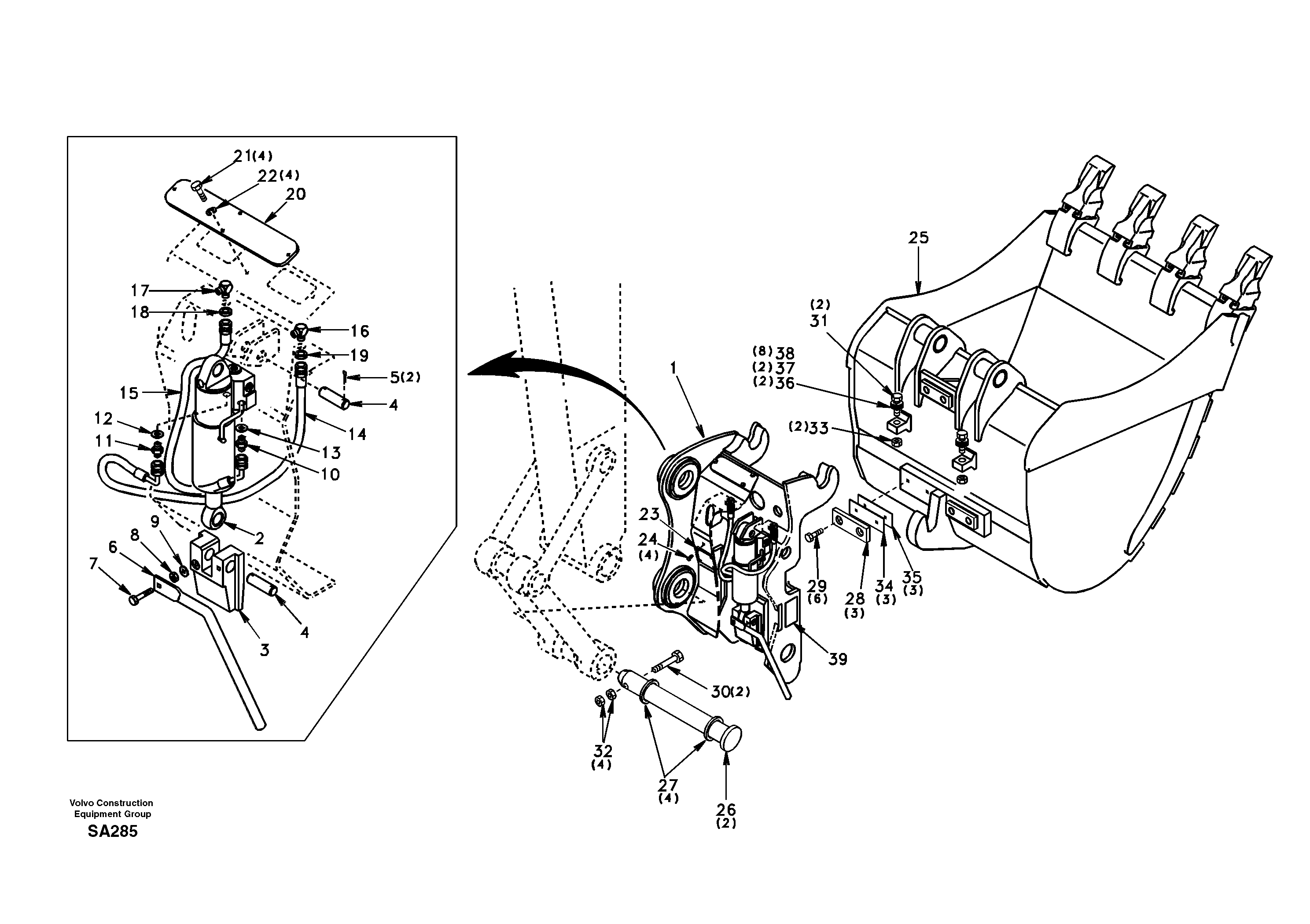 Схема запчастей Volvo EC210 - 75490 Attachment bracket, quickfit EC210