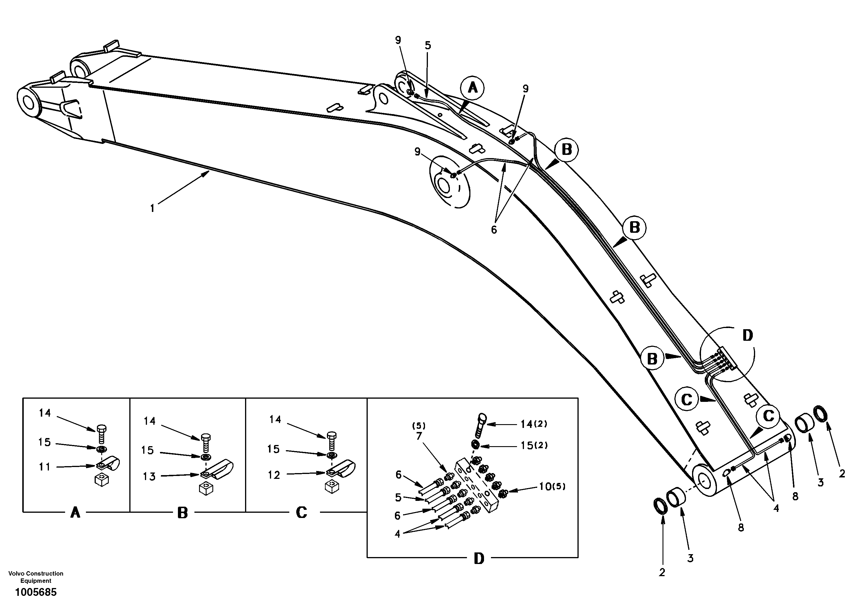 Схема запчастей Volvo EC210 - 32247 Boom and grease piping, mono EC210