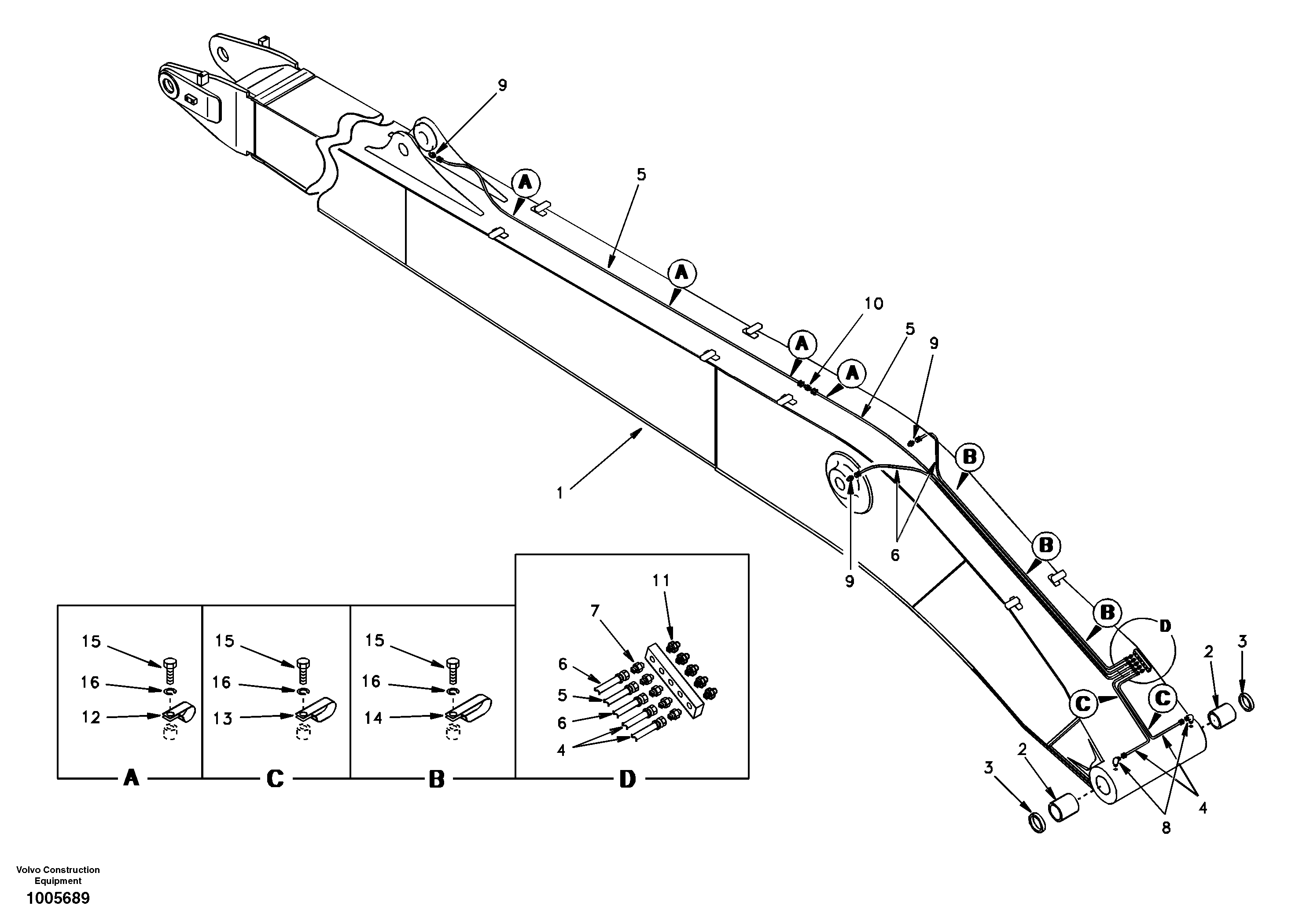 Схема запчастей Volvo EC210 - 39821 Boom and grease piping, super long EC210