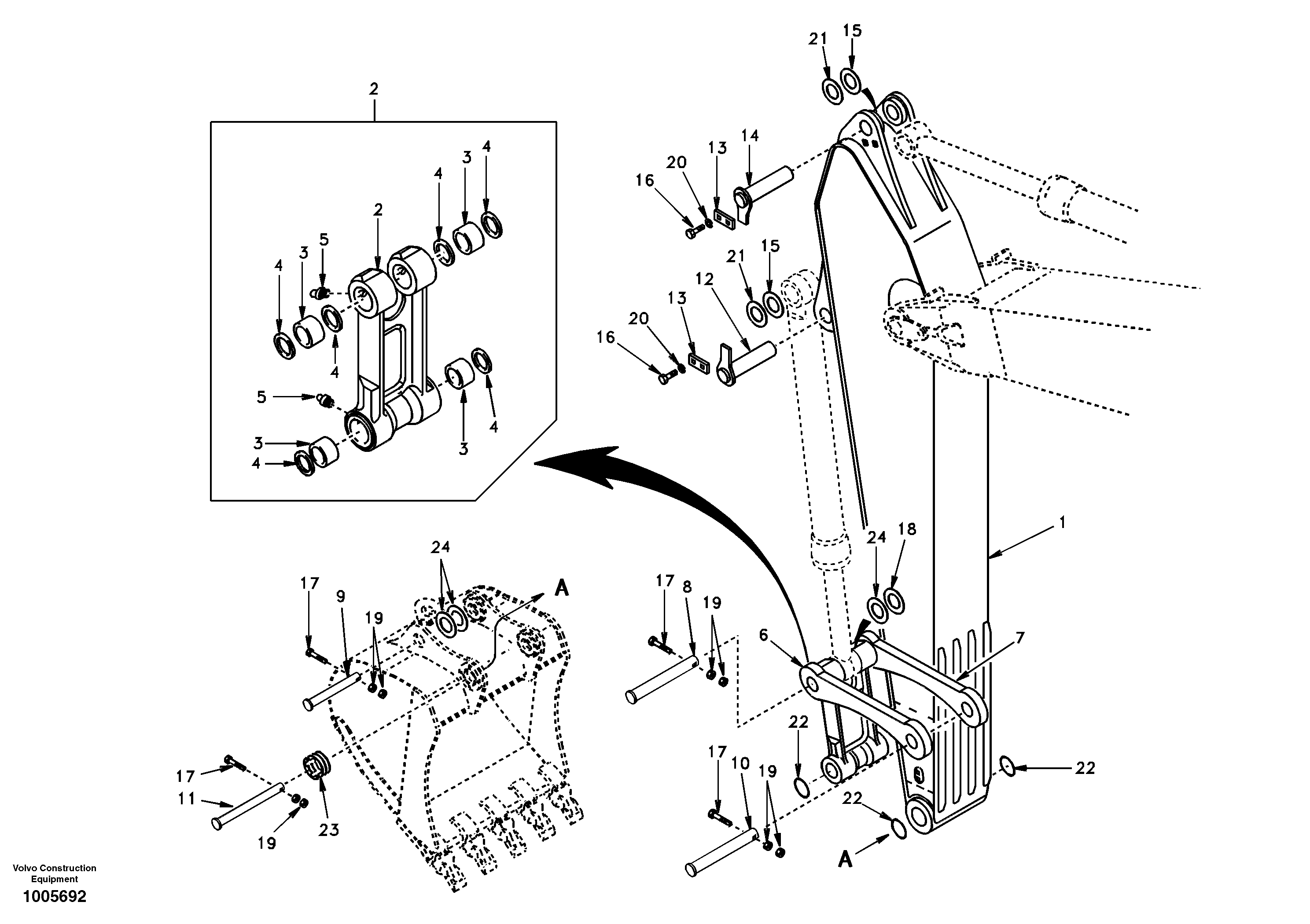 Схема запчастей Volvo EC210 - 38253 Links to dipper arm EC210