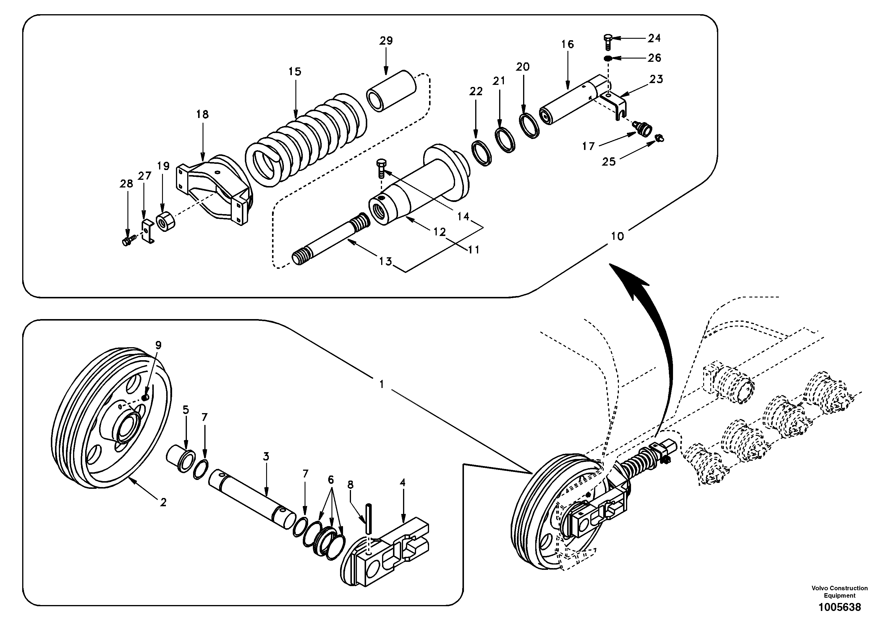 Схема запчастей Volvo EC210 - 41798 Front idler, spring package EC210