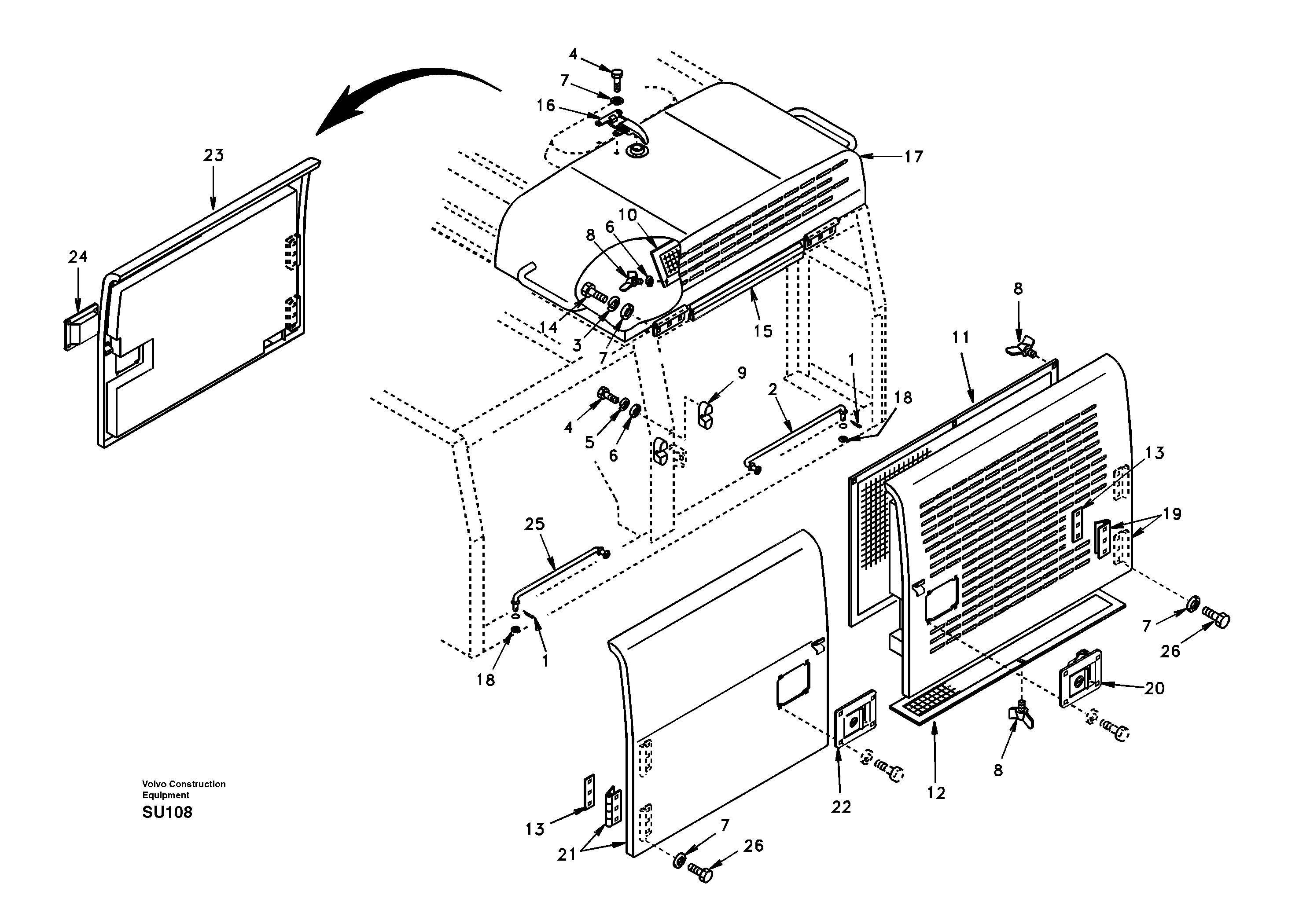 Схема запчастей Volvo EC210 - 17292 Auxiliary hood, side door EC210 APPENDIX FORESTRY VERSION