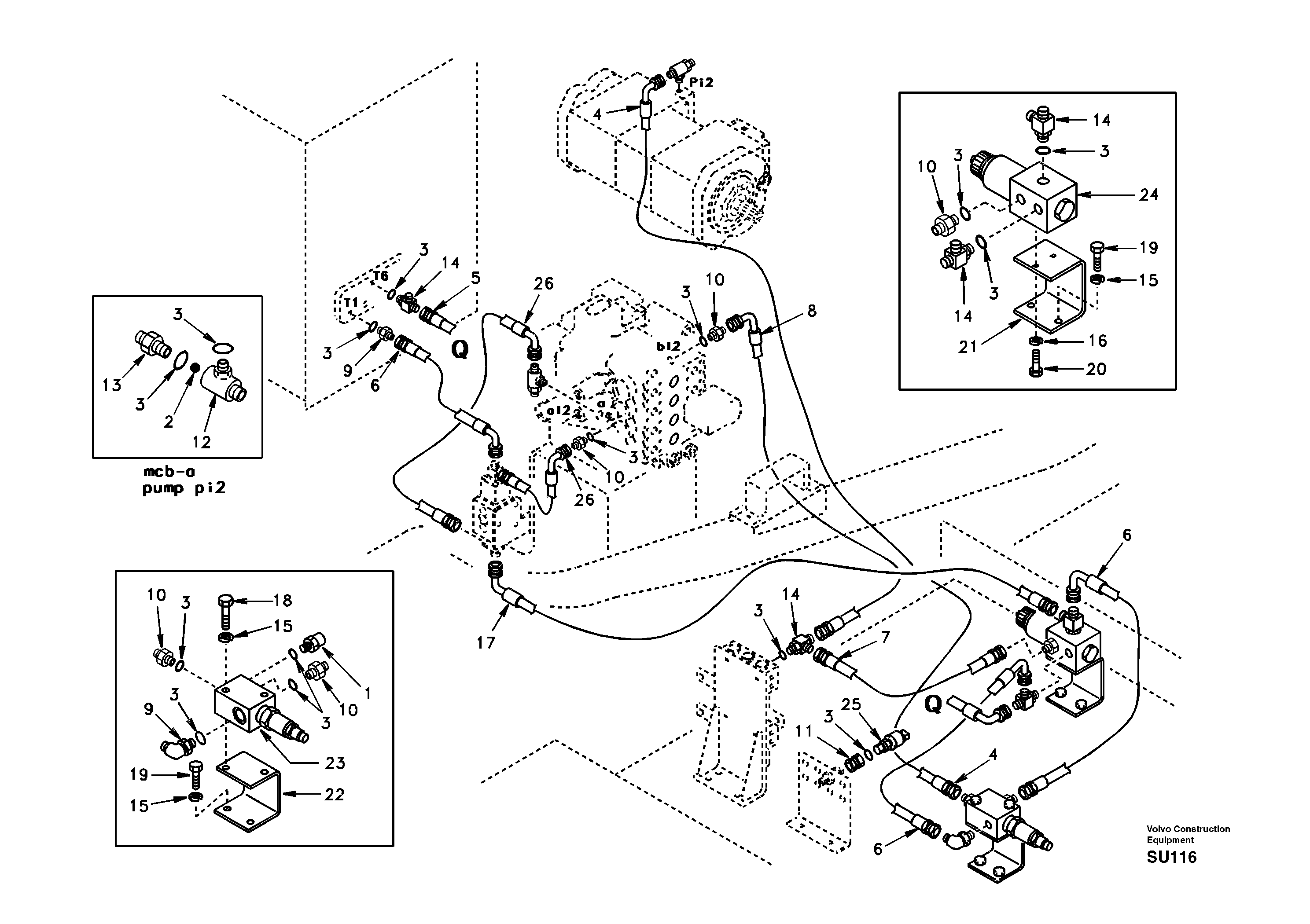 Схема запчастей Volvo EC210 - 53270 Servo system, control valve to remote control valve EC210 APPENDIX FORESTRY VERSION