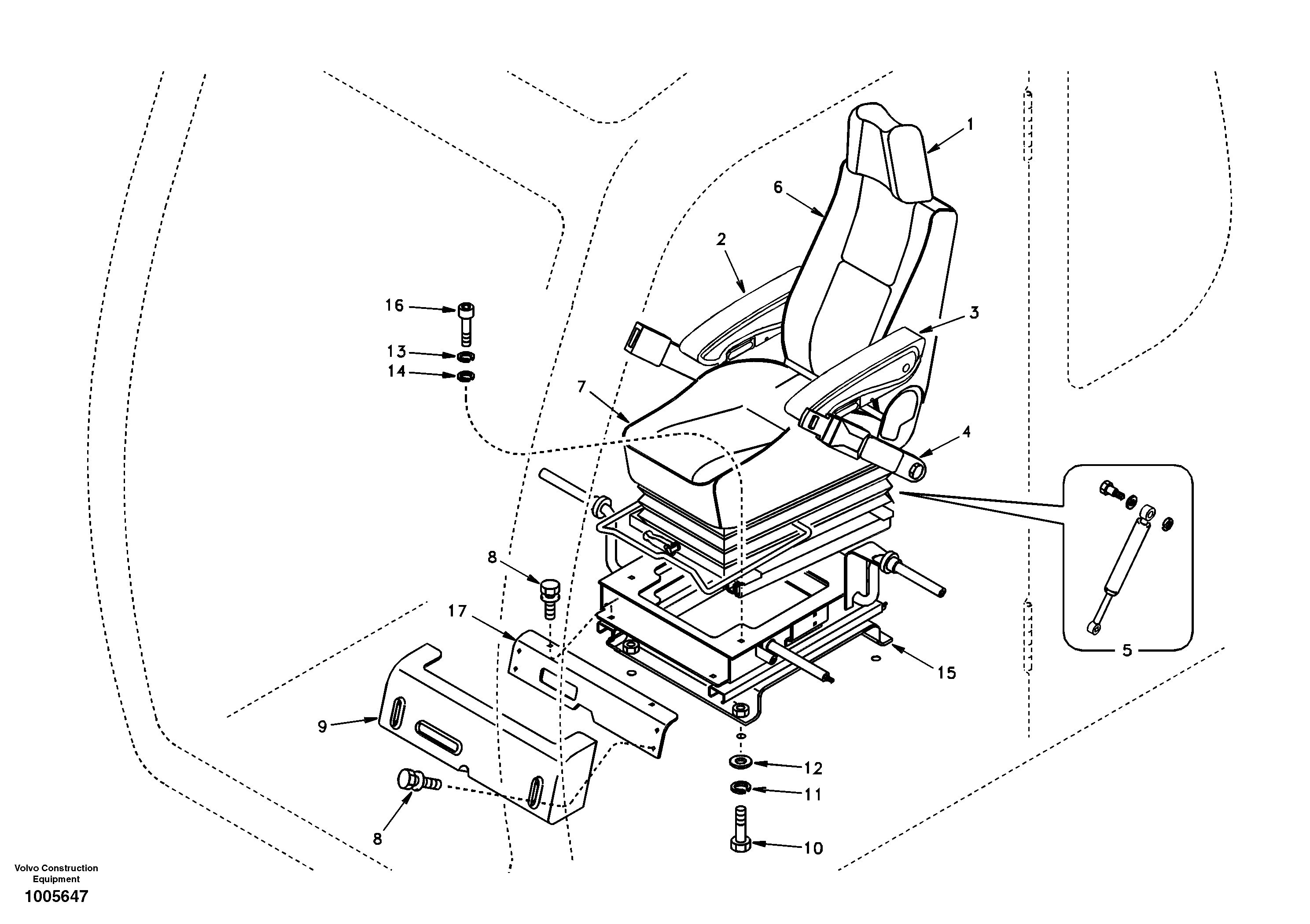 Схема запчастей Volvo EC210 - 5608 Operator seat with fitting parts EC210