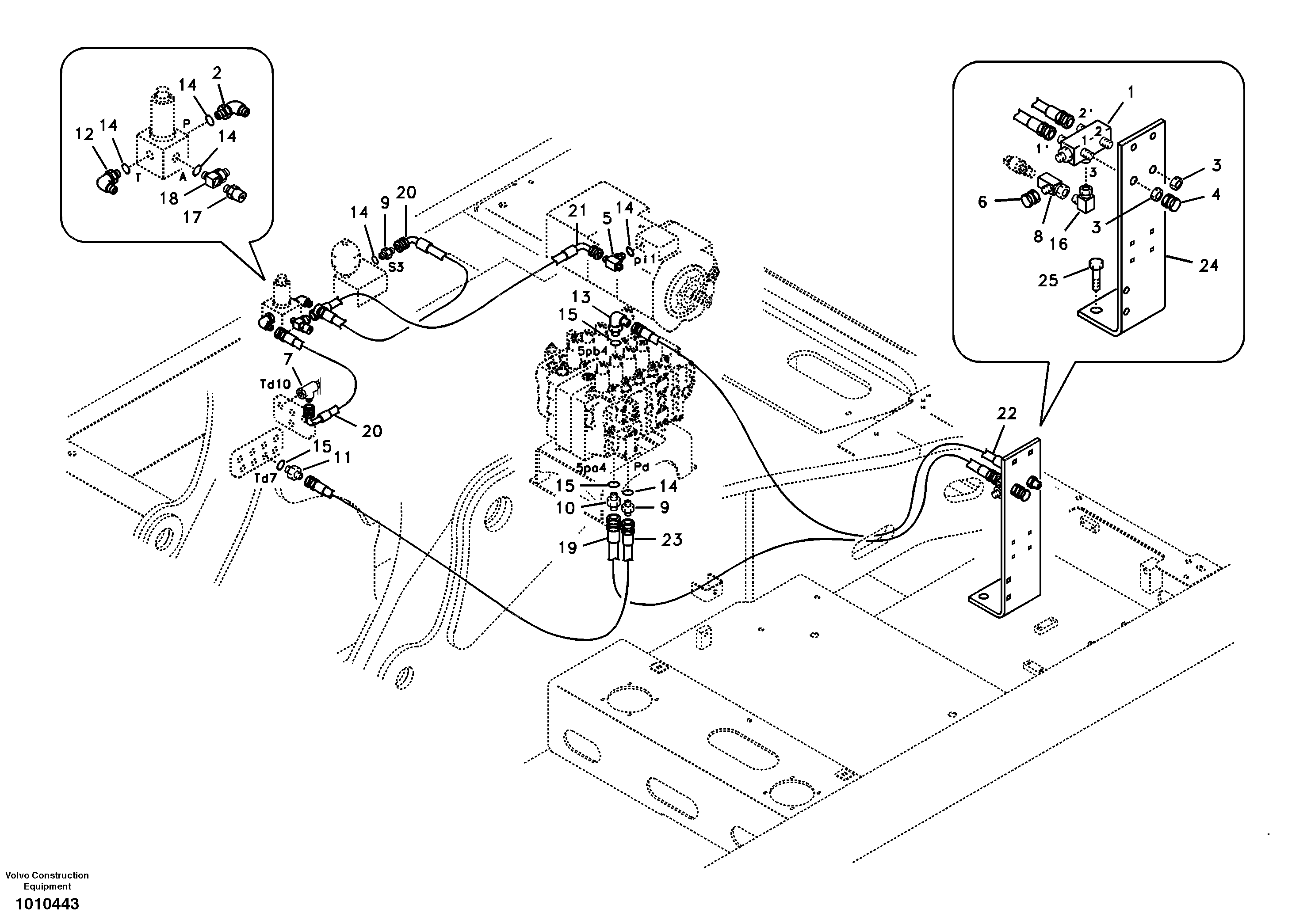 Схема запчастей Volvo EC460B - 47565 Working hydraulic, hammer and shear for 1st pump flow EC460B