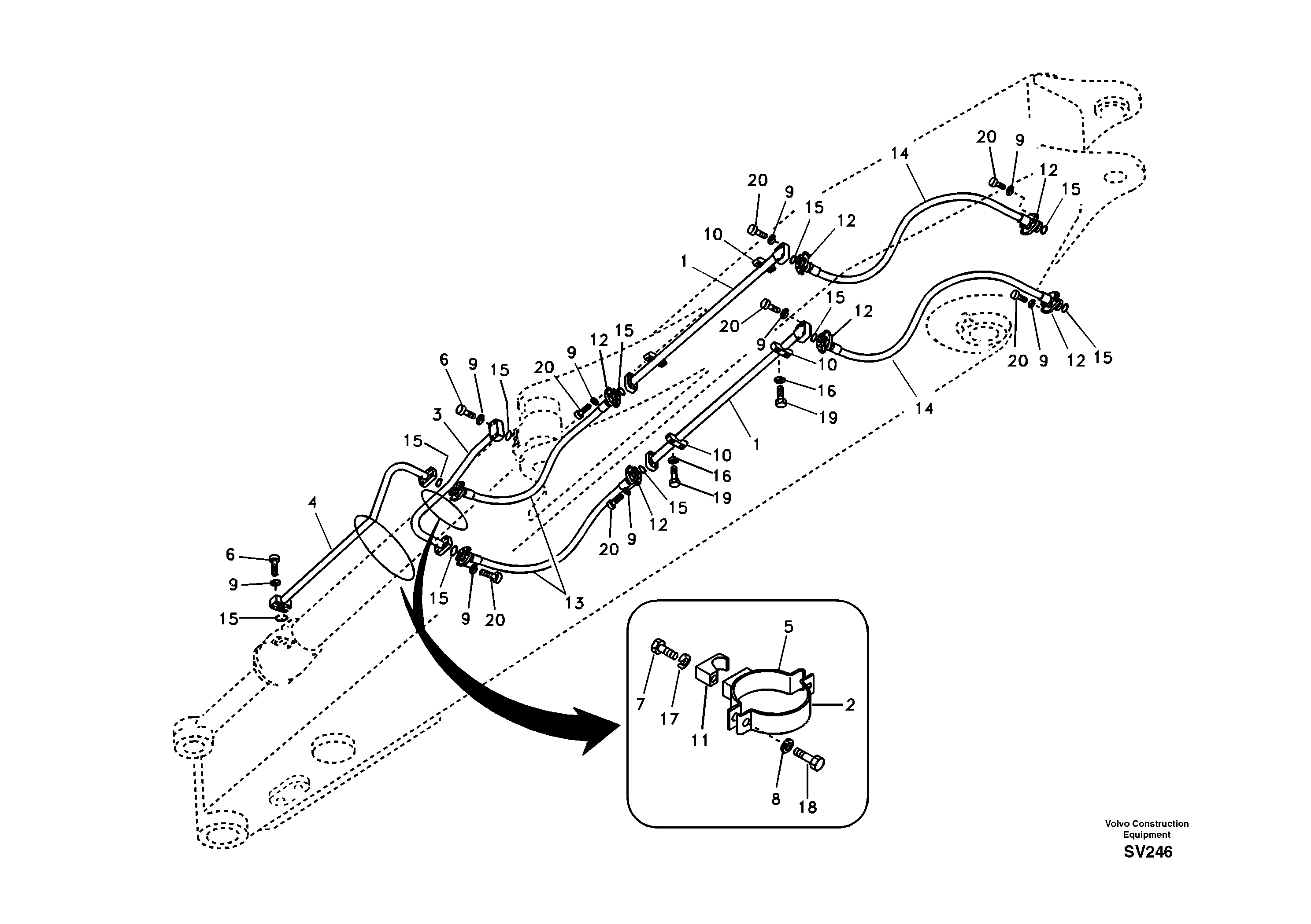 Схема запчастей Volvo EC460B - 51713 Working hydraulic, bucket cylinder on long dipper arm EC460B