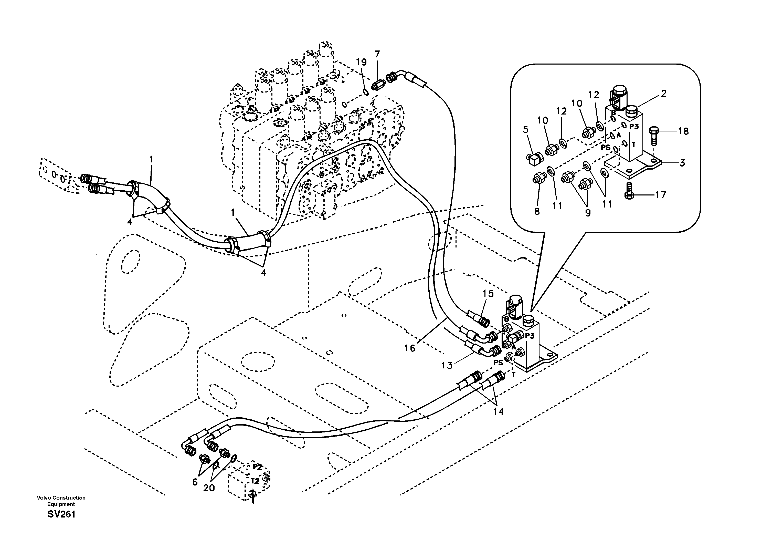 Схема запчастей Volvo EC460B - 19146 Working hydraulic, quick fit on upper frame EC460B