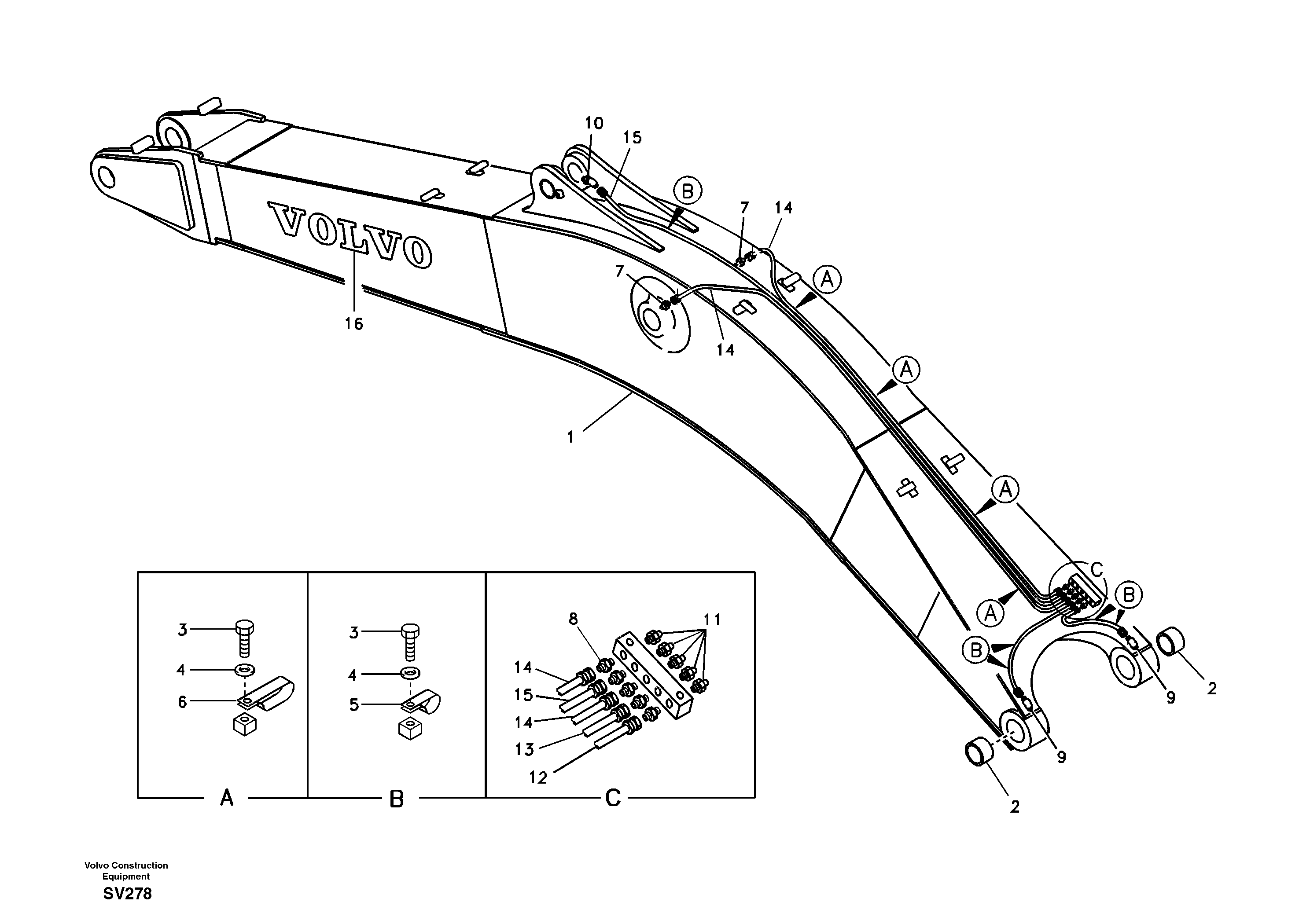 Схема запчастей Volvo EC460B - 63855 Boom and grease piping EC460B