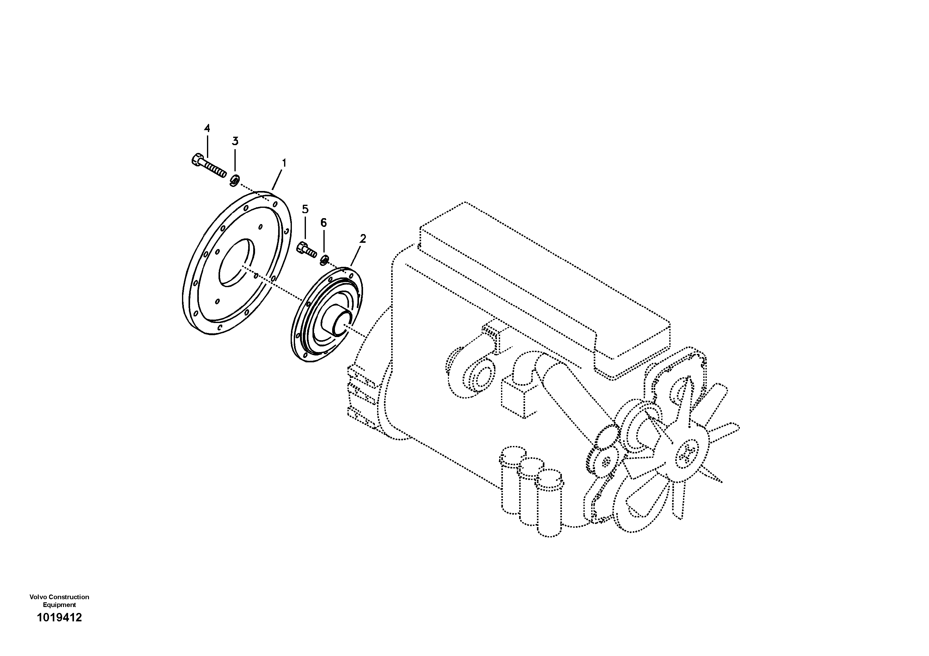 Схема запчастей Volvo EC460B - 97386 Pump gearbox with assembling parts EC460B SER NO INT 11515- EU&NA 80001-