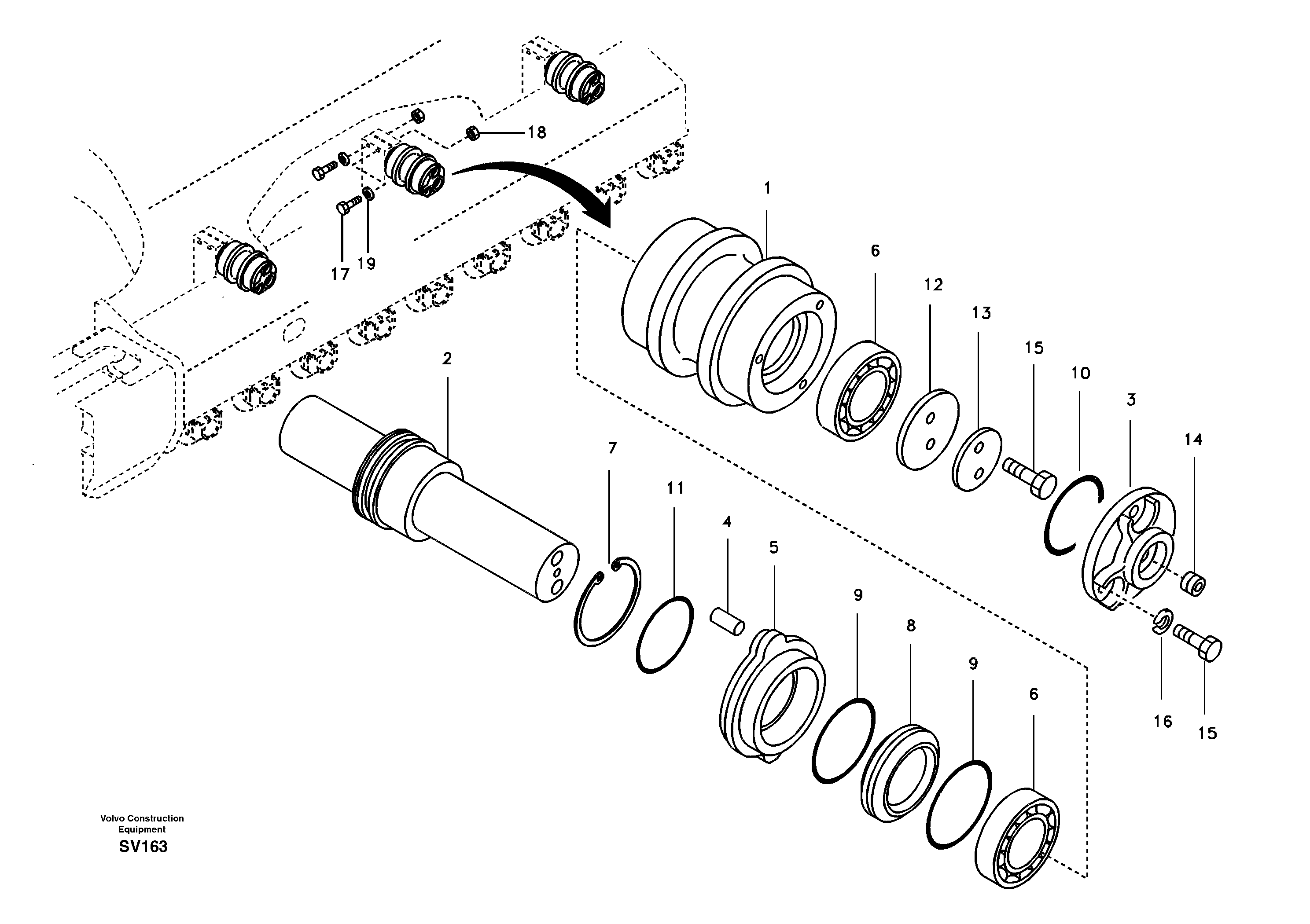 Схема запчастей Volvo EC460B - 91385 Top roller EC460B SER NO INT 11515- EU&NA 80001-