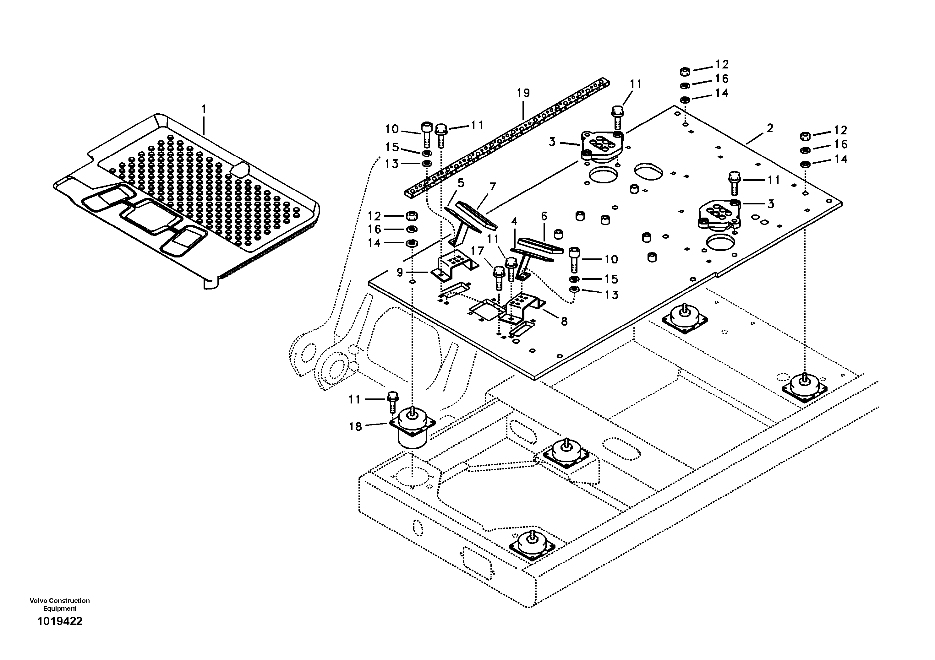 Схема запчастей Volvo EC460B - 13461 Cabin floor EC460B SER NO INT 11515- EU&NA 80001-
