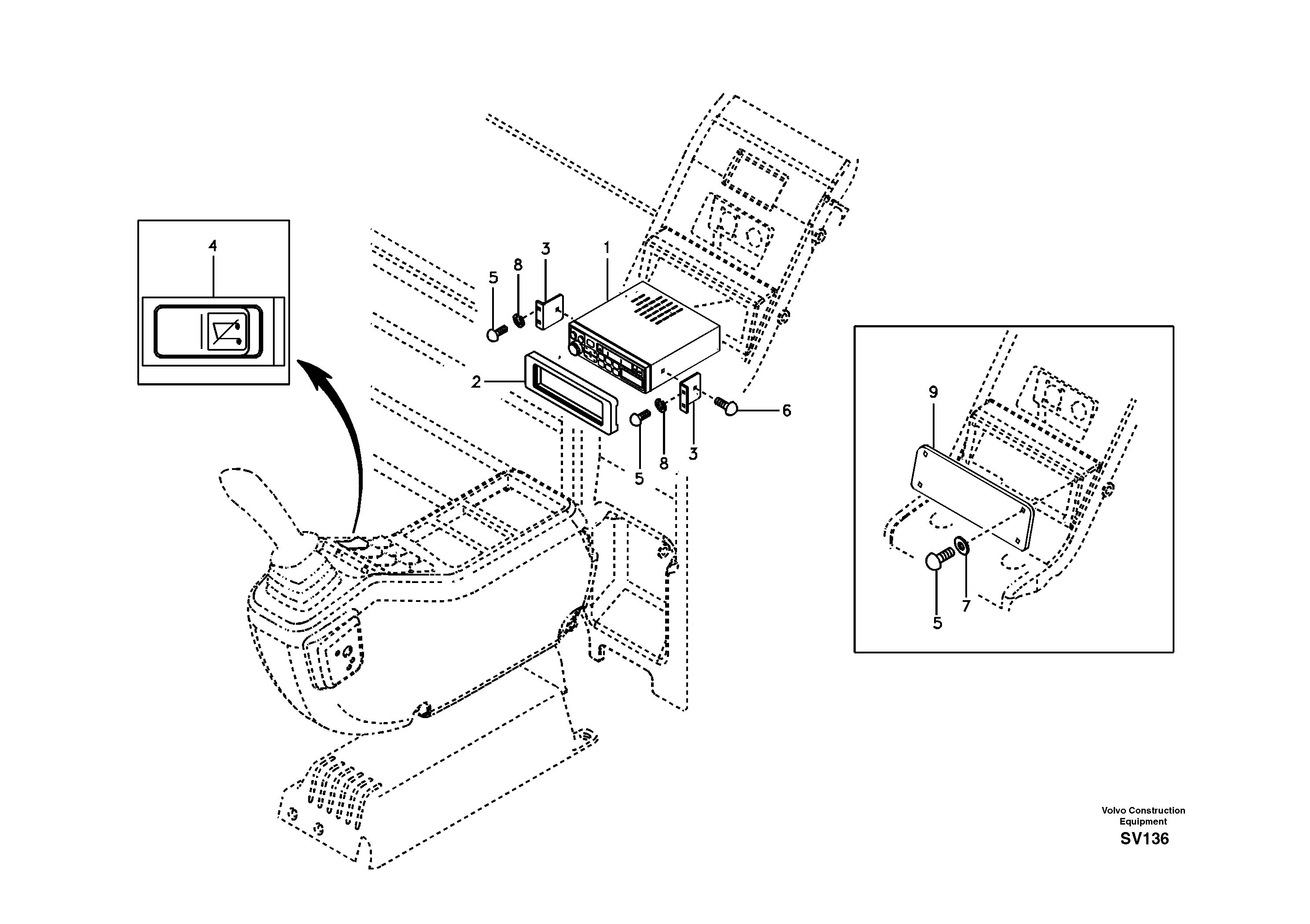 Схема запчастей Volvo EC460B - 20674 Cassette radio recorder with mounting details EC460B