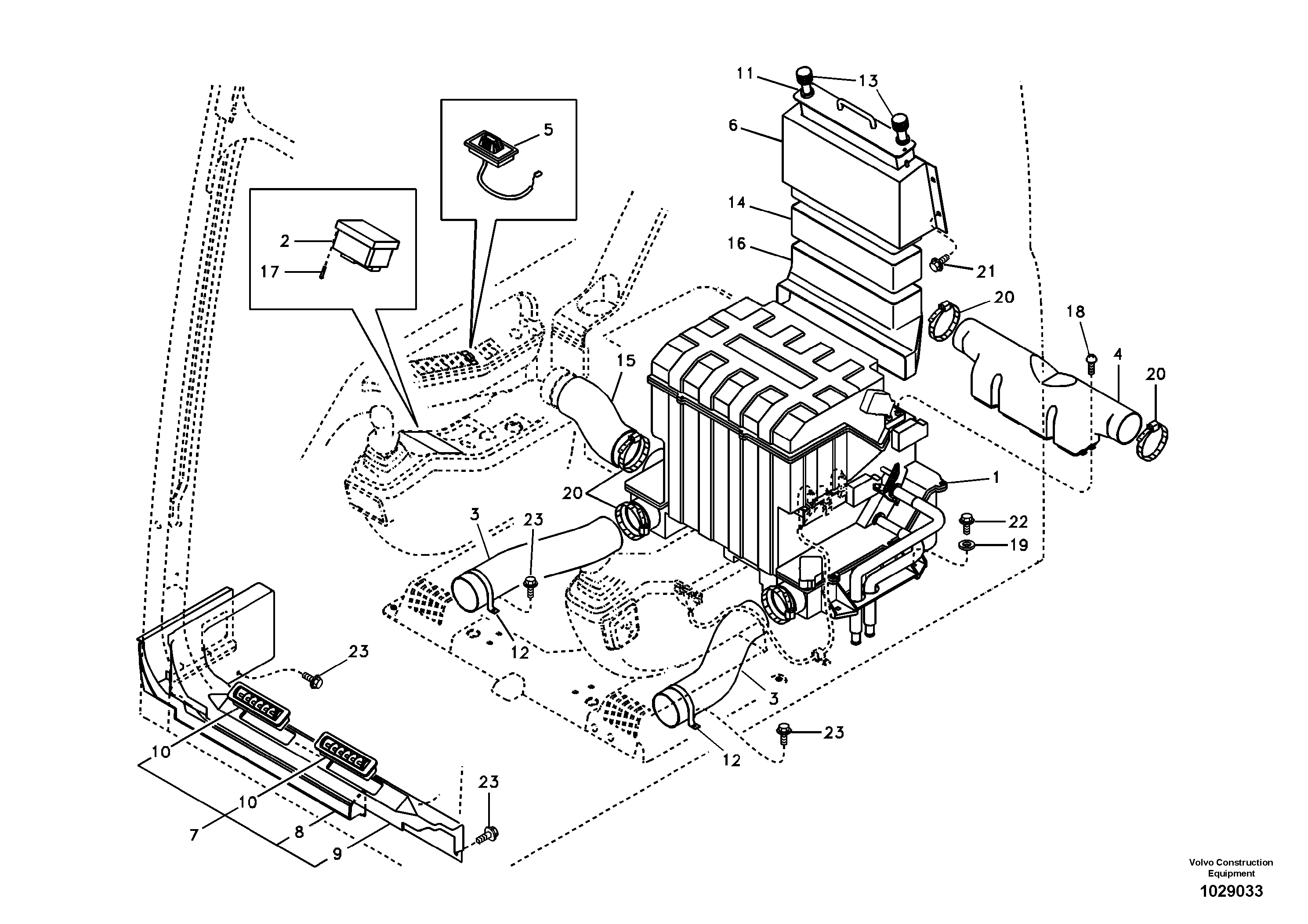 Схема запчастей Volvo EC460B - 56938 Air duct in cabin and cabin floor EC460B SER NO INT 11515- EU&NA 80001-