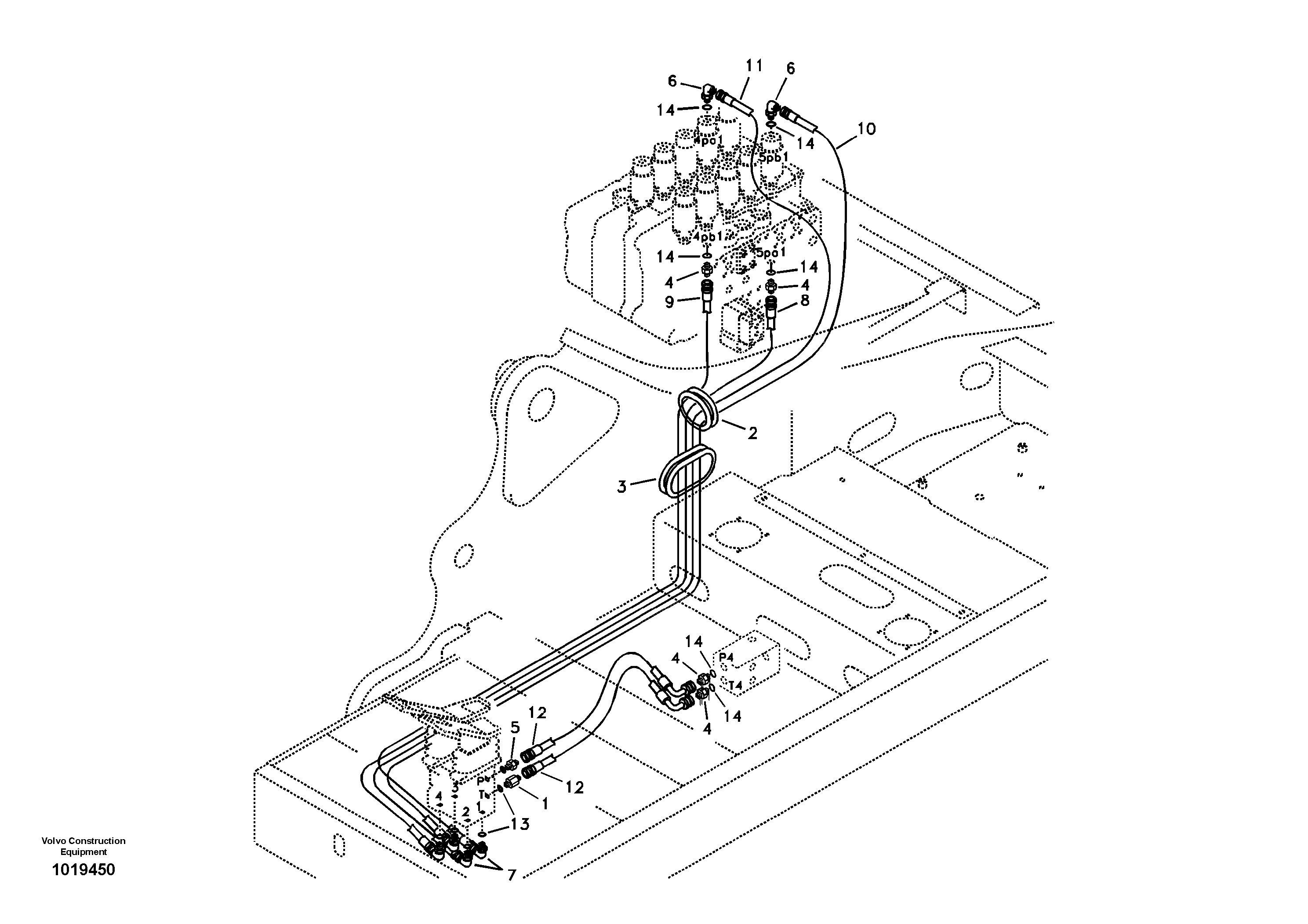 Схема запчастей Volvo EC460B - 13954 Servo system, control valve to remote control valve pedal EC460B SER NO INT 11515- EU&NA 80001-