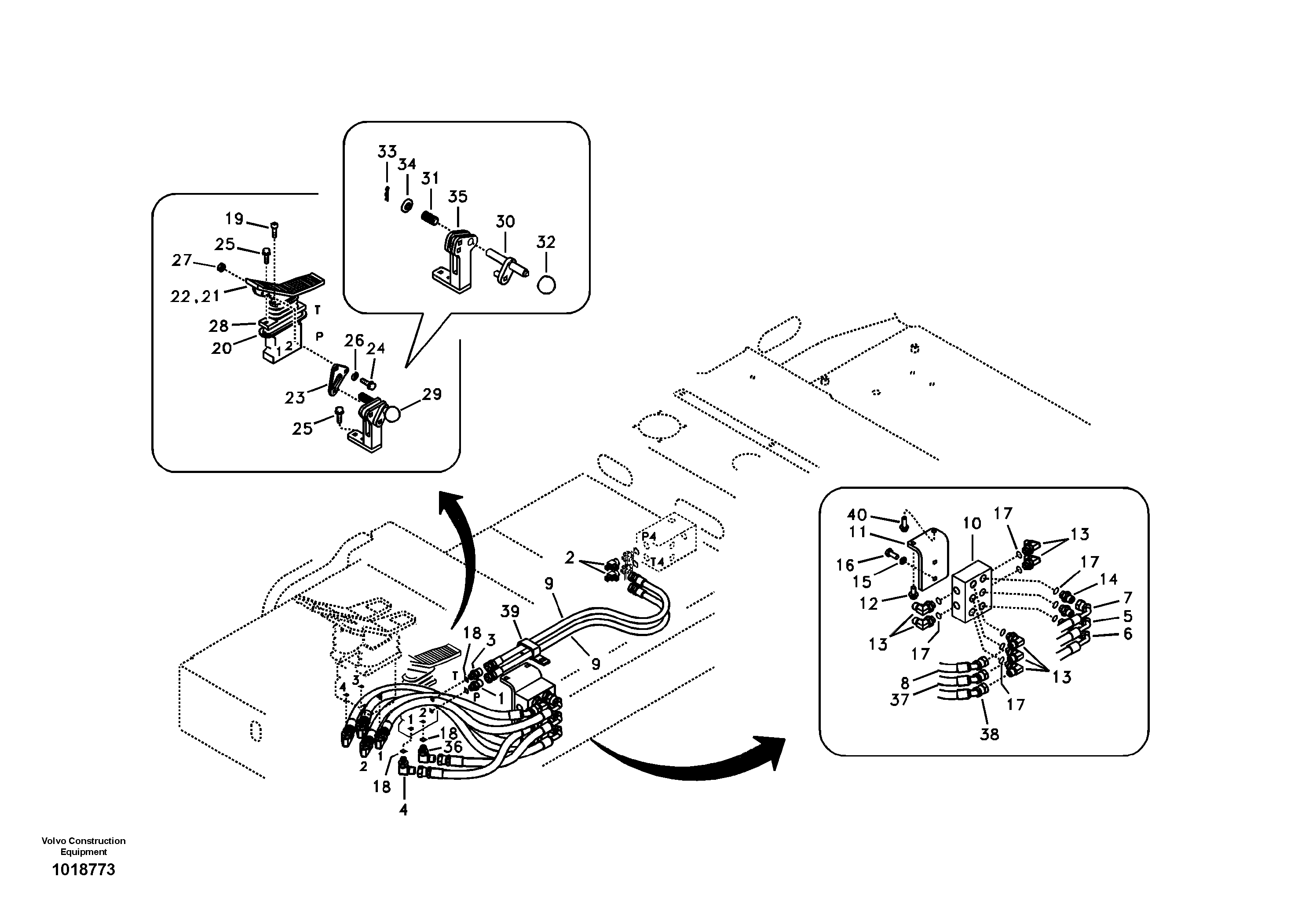 Схема запчастей Volvo EC460B - 92072 Servo system, control valve to remote control valve pedal EC460B SER NO INT 11515- EU&NA 80001-