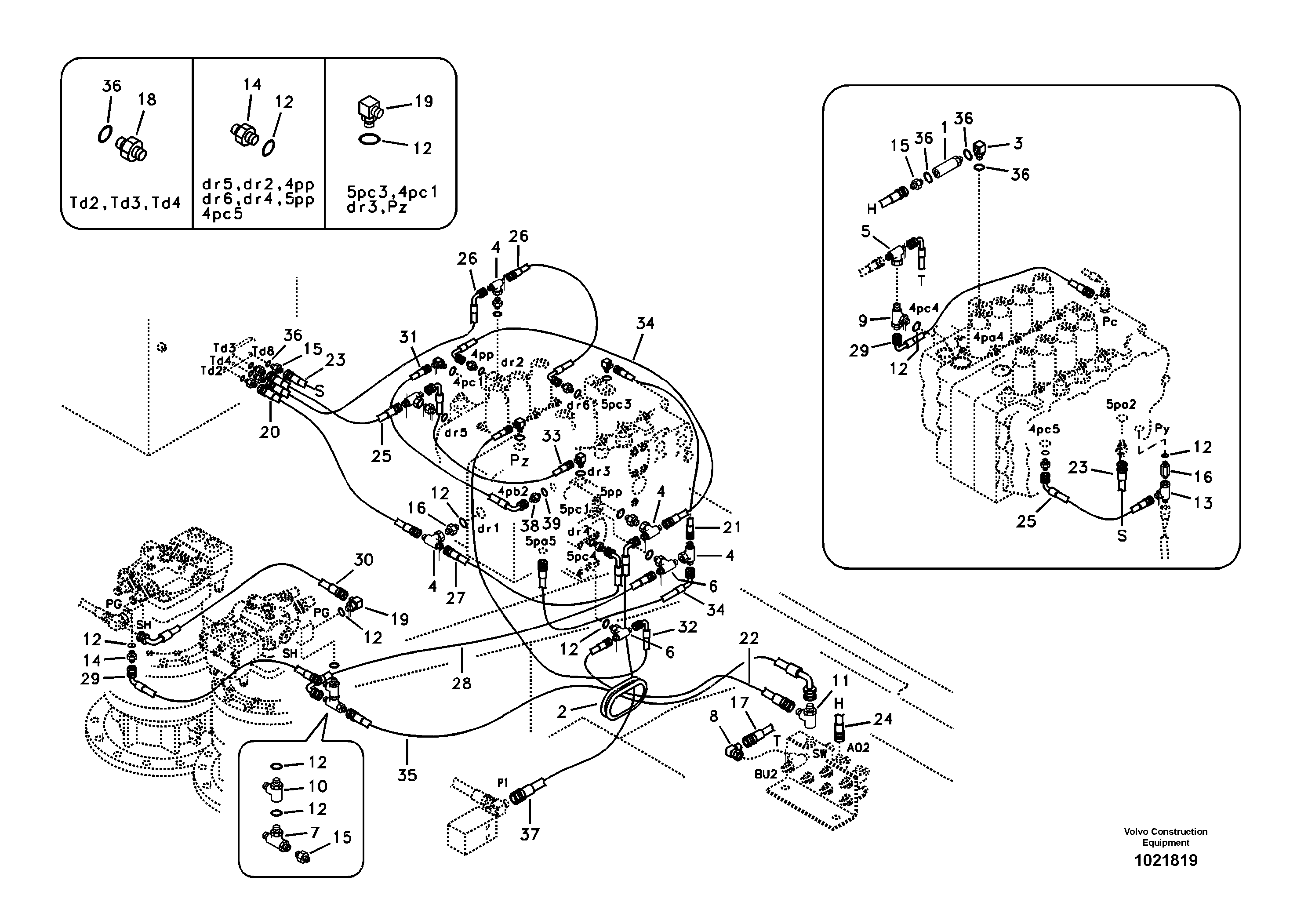 Схема запчастей Volvo EC460B - 9616 Servo system, control valve piping EC460B SER NO INT 11515- EU&NA 80001-