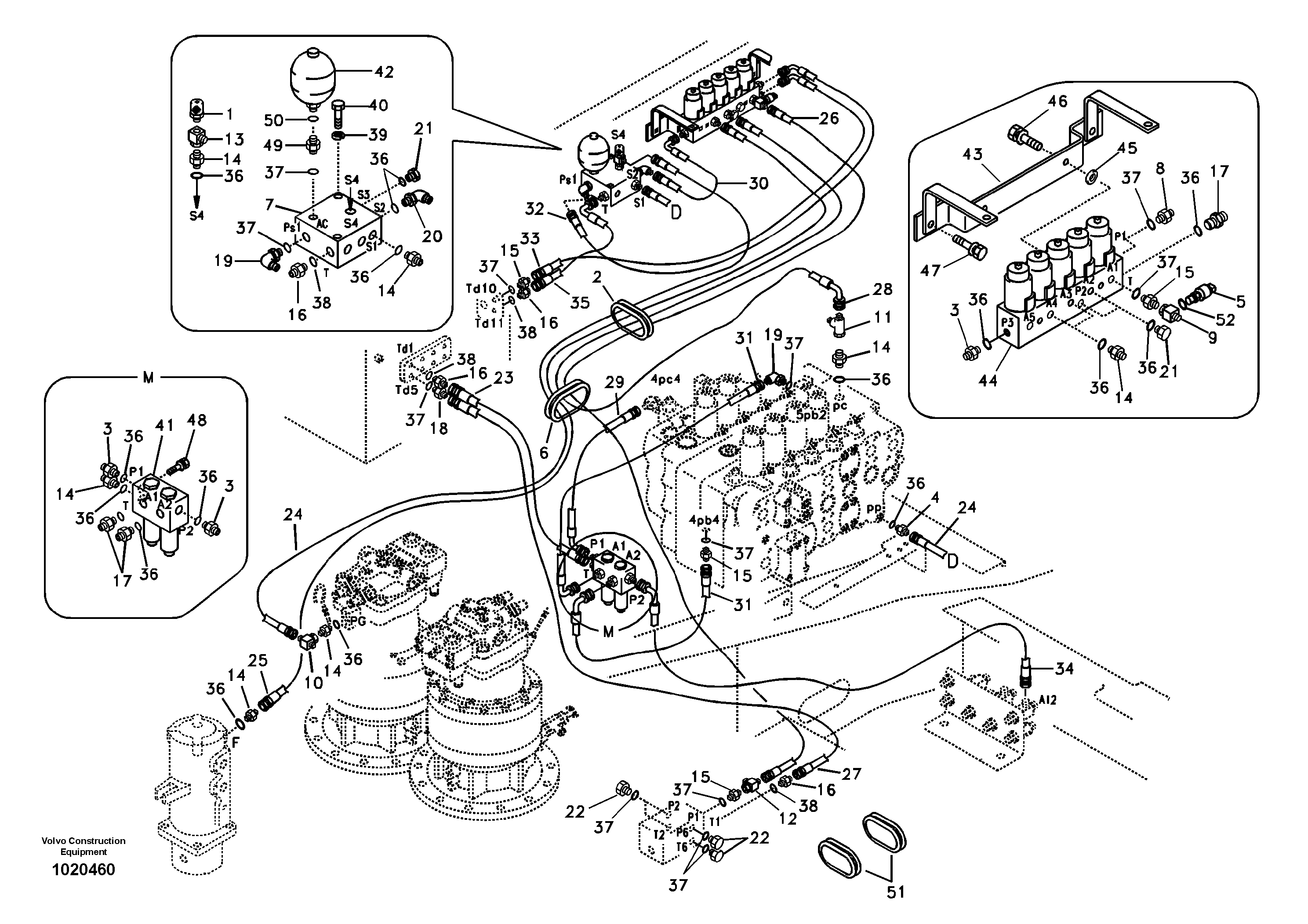 Схема запчастей Volvo EC460B - 99496 Servo system, control valve to solenoid valve EC460B SER NO INT 11515- EU&NA 80001-