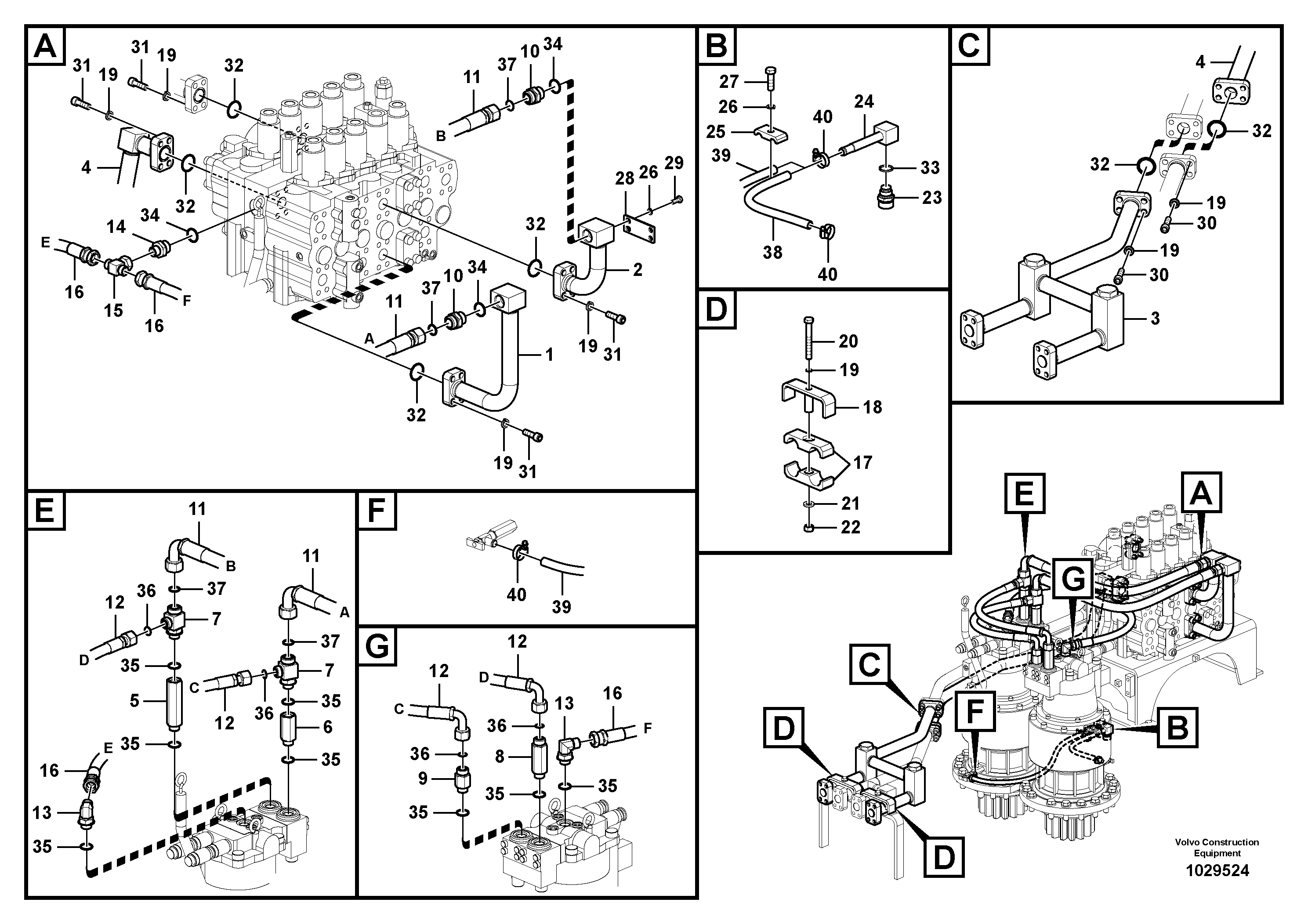 Схема запчастей Volvo EC460B - 10108 Hydraulic system, control valve to boom and swing EC460B PRIME S/N 15001-/85001-