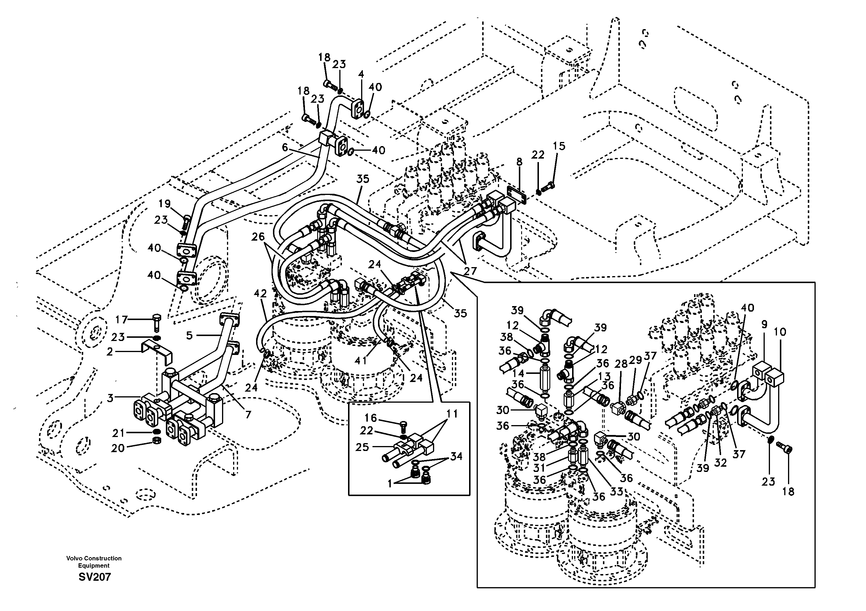 Схема запчастей Volvo EC460B - 40674 Hydraulic system, control valve to boom and swing EC460B