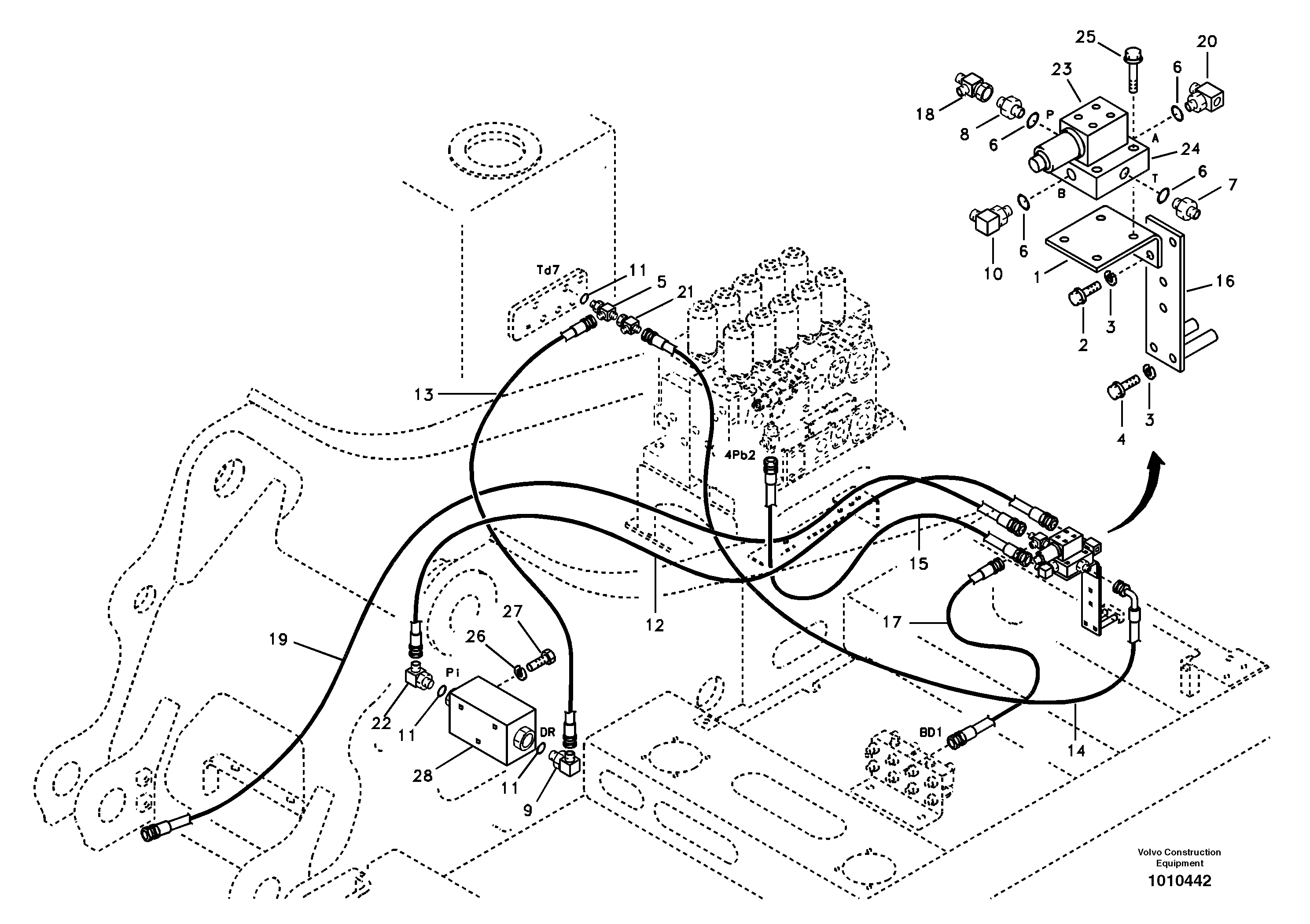 Схема запчастей Volvo EC460B - 41561 Servo system, control valve to solenoid valve EC460B