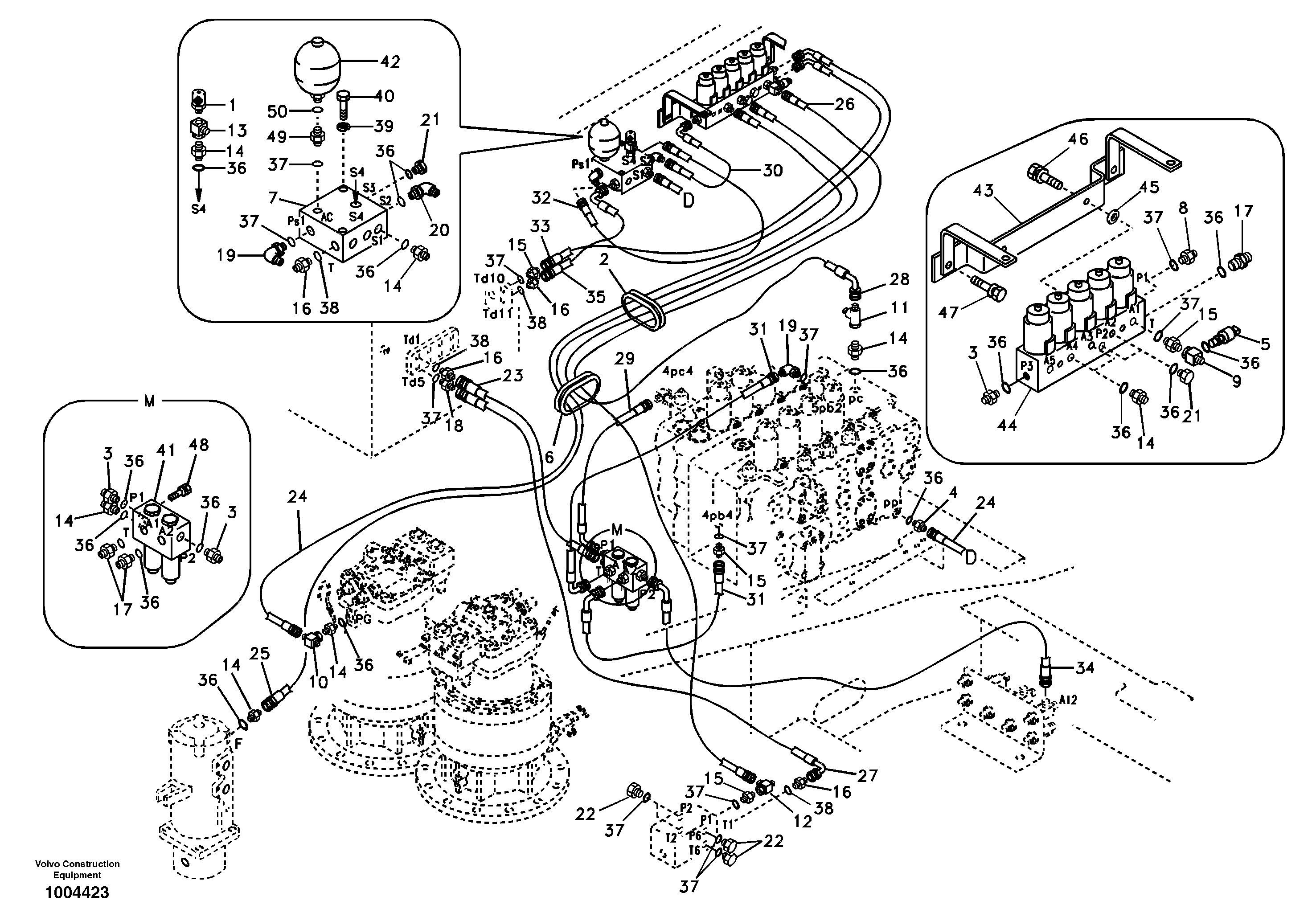 Схема запчастей Volvo EC460B - 47560 Servo system, control valve to solenoid valve EC460B