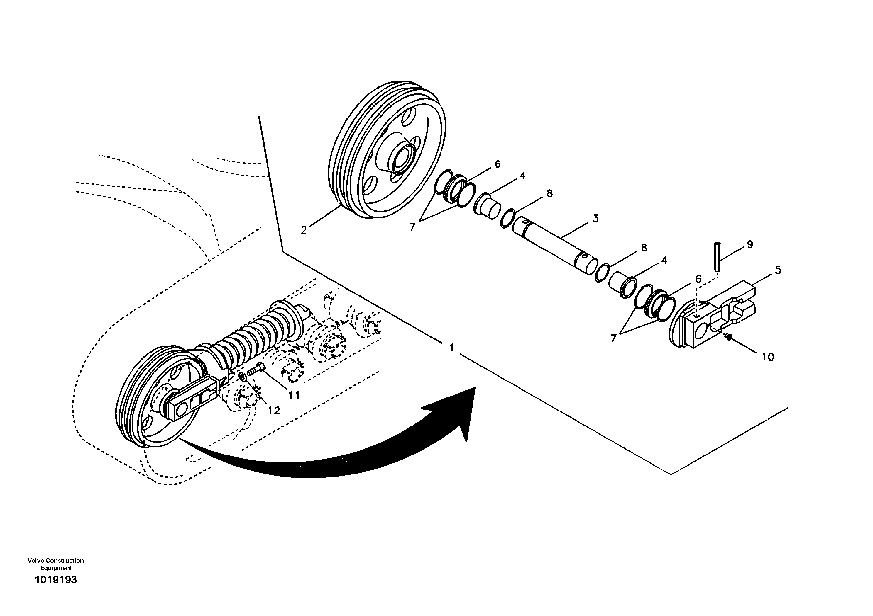 Схема запчастей Volvo EC700B - 23789 Ленивец (Направляющее колесо гусеницы), передний EC700B