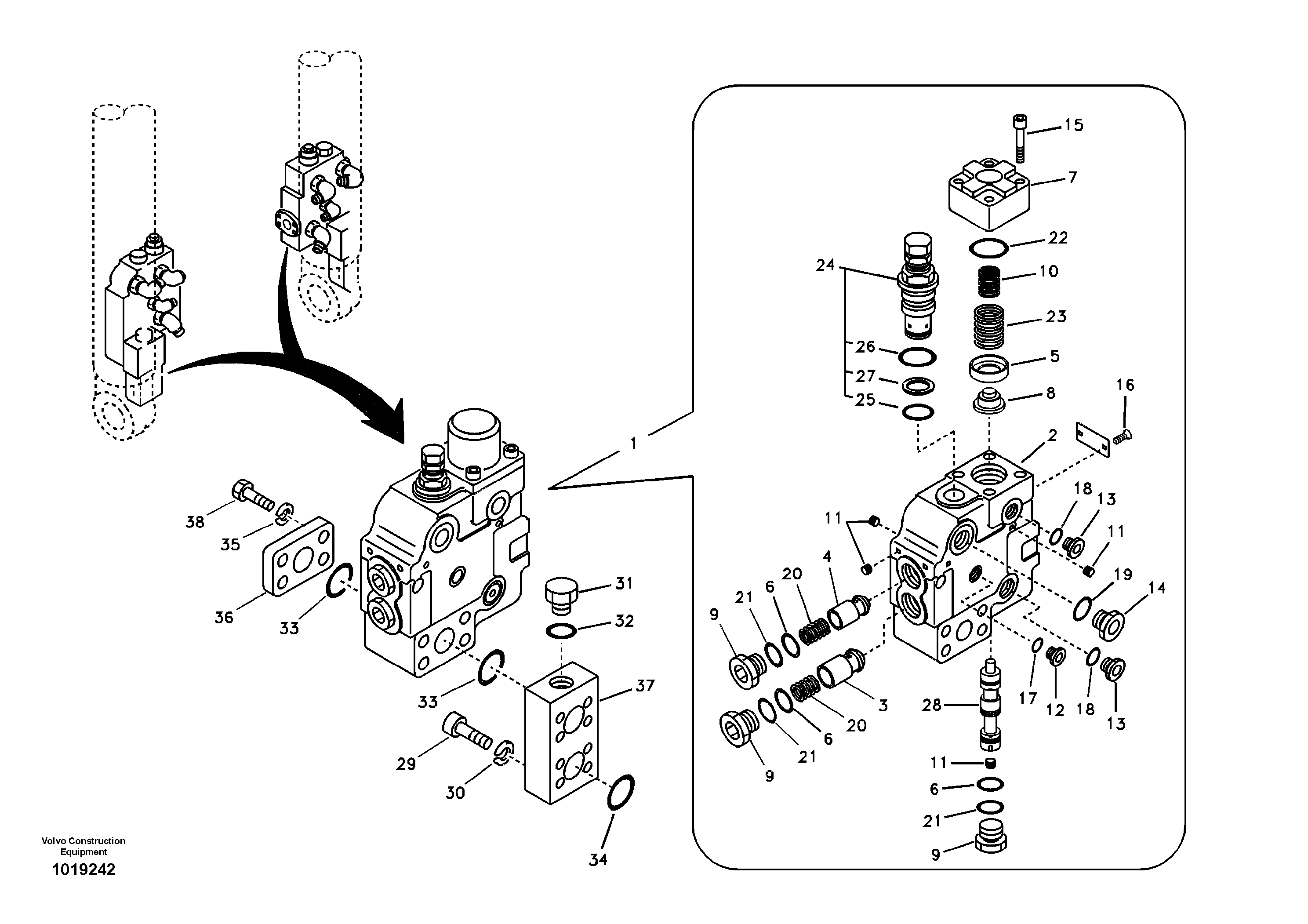 Схема запчастей Volvo EC700B - 93927 Working hydraulic, boom rupture valve mount EC700B