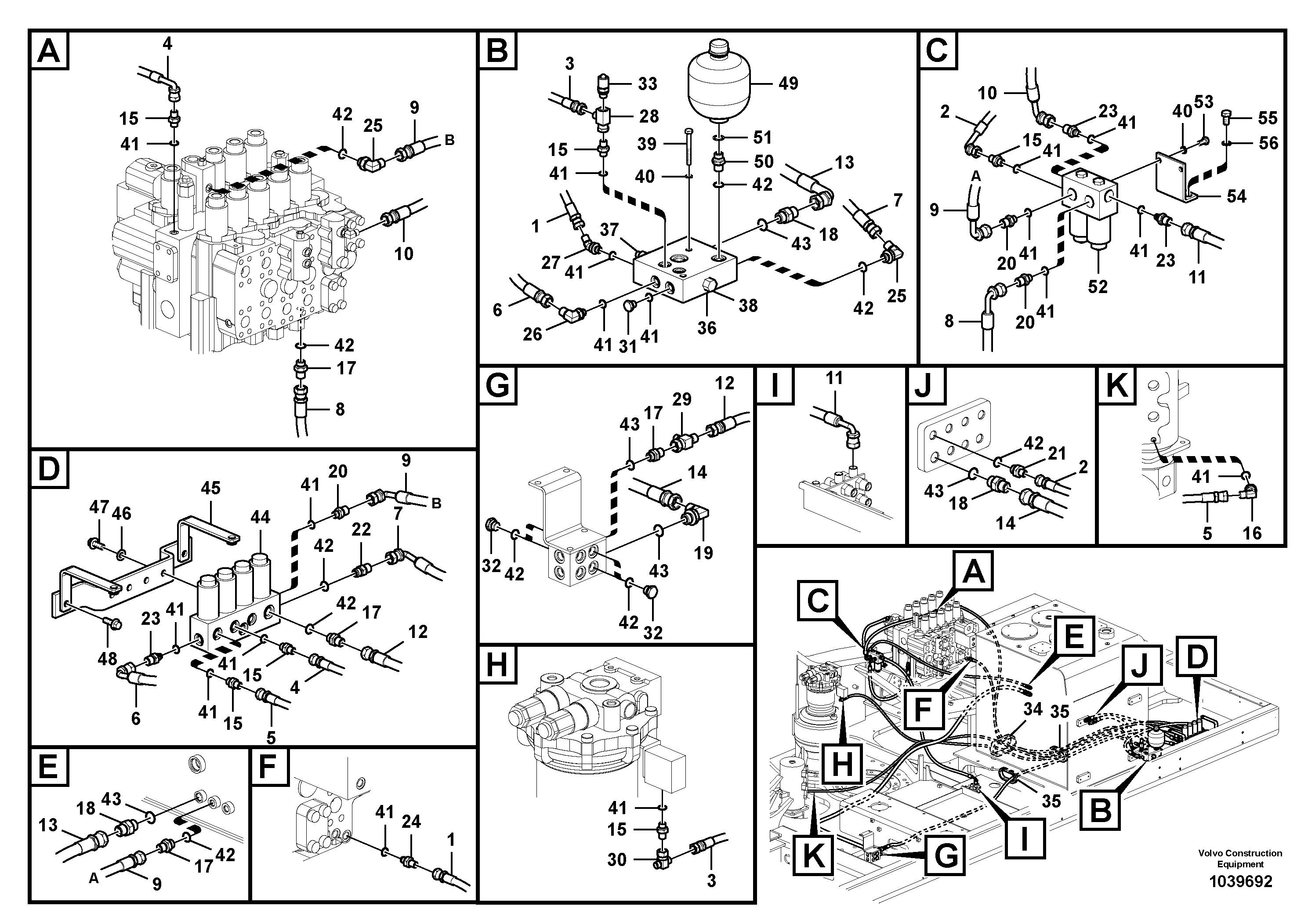 Схема запчастей Volvo EC700B - 96475 Servo system, control valve to solenoid valve EC700B