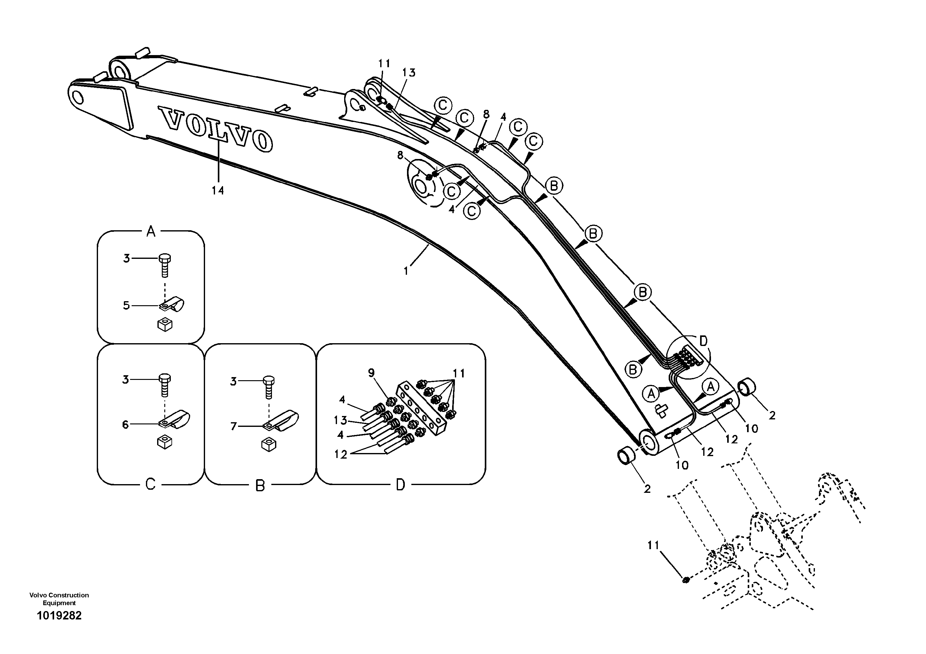 Схема запчастей Volvo EC700B - 90918 Boom and grease piping EC700B