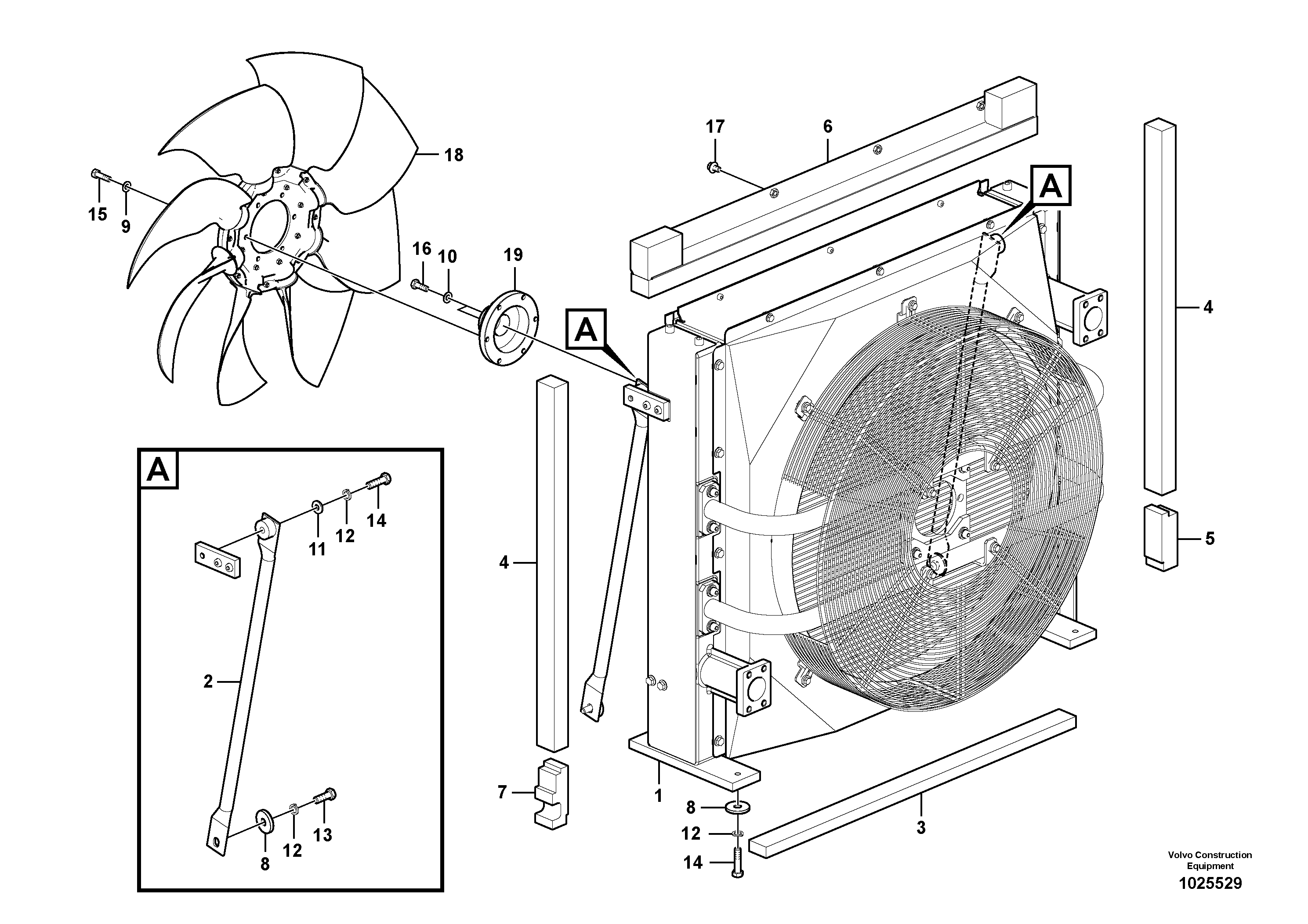 Схема запчастей Volvo EC700B - 54175 Hydraulic system, oil cooler mount EC700BHR HIGH REACH DEMOLITION