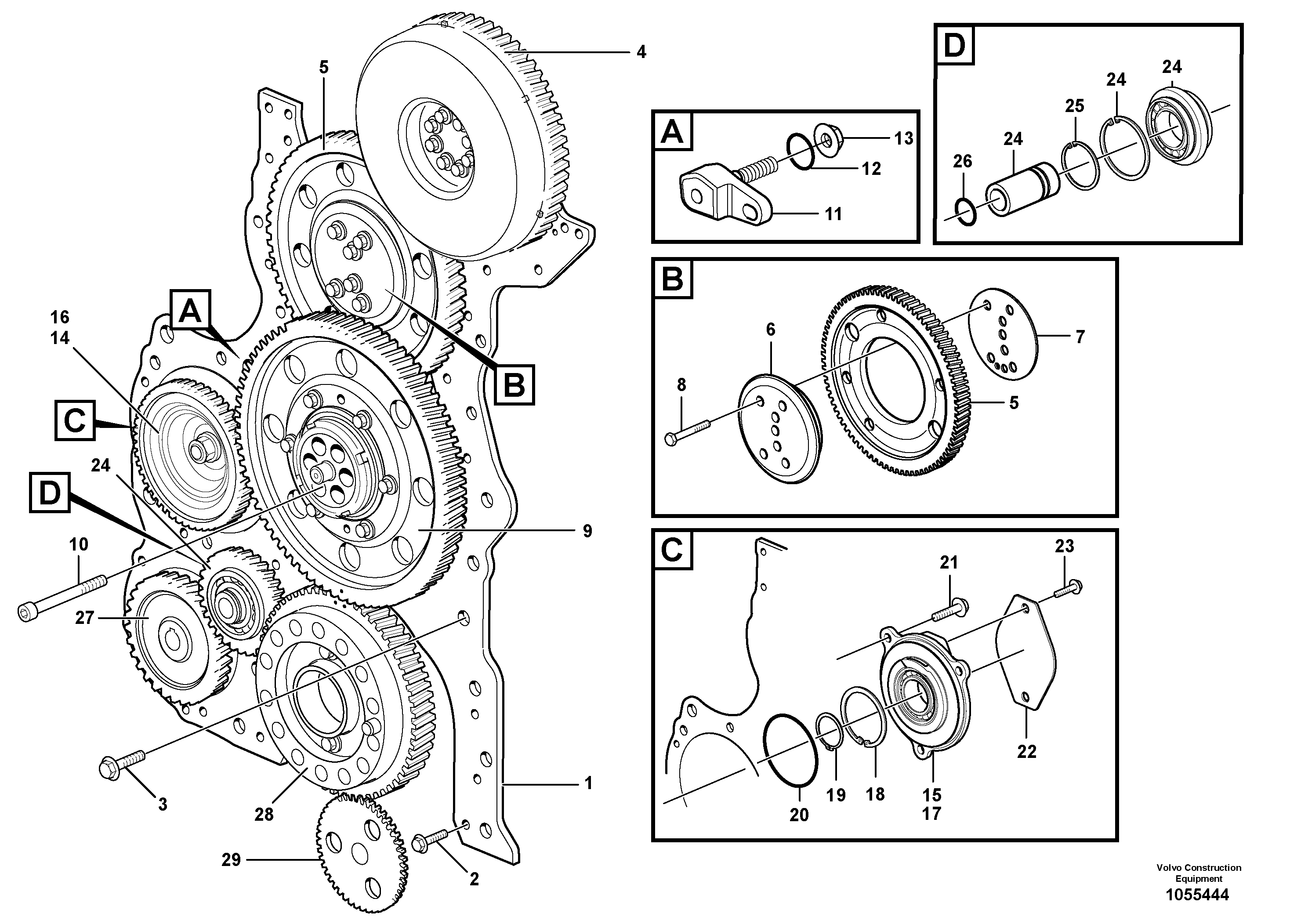 Схема запчастей Volvo EC700B - 16598 Timing gear casing and gears EC700B