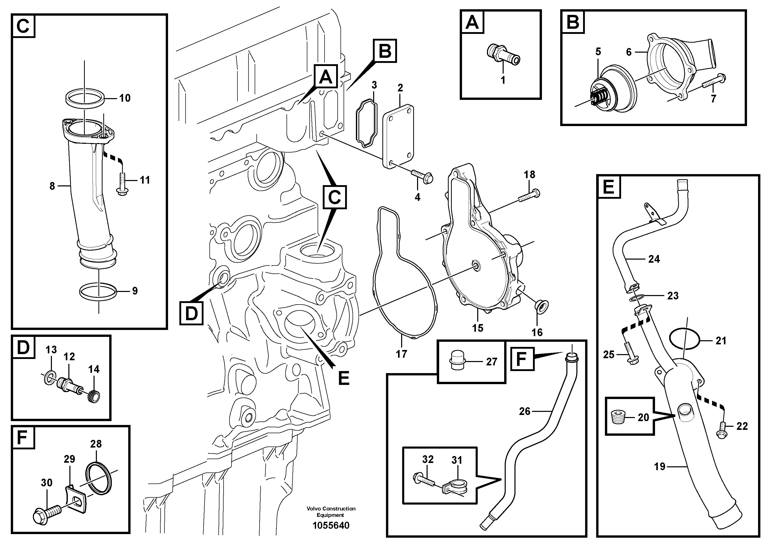 Схема запчастей Volvo EC700B - 100122 Water pump and thermostat housing EC700B