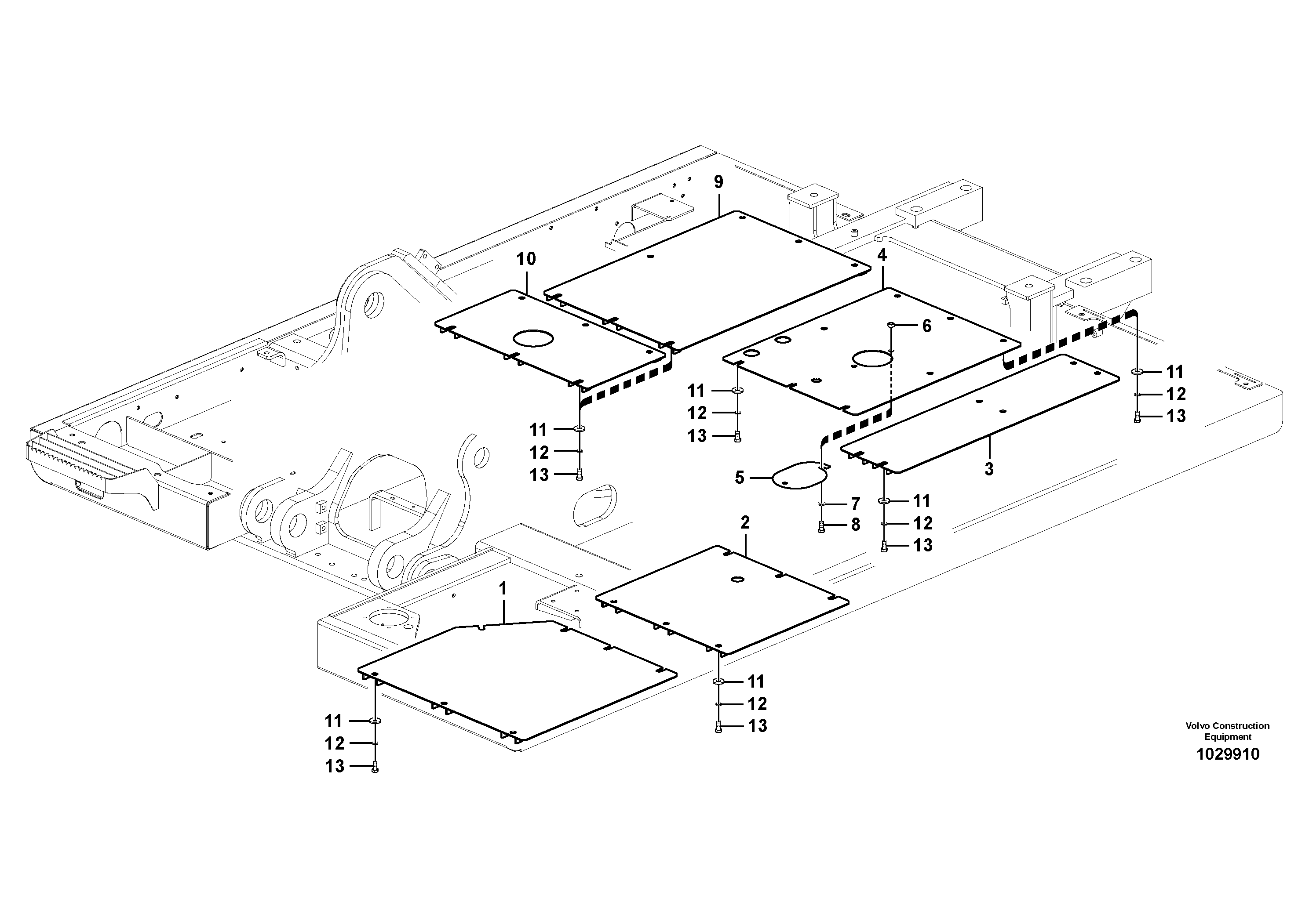 Схема запчастей Volvo EC200B PRIME S/N 30001- - 104076 Hatches under engine, hydr.pumps, cooler, m.valve and fuel tank 