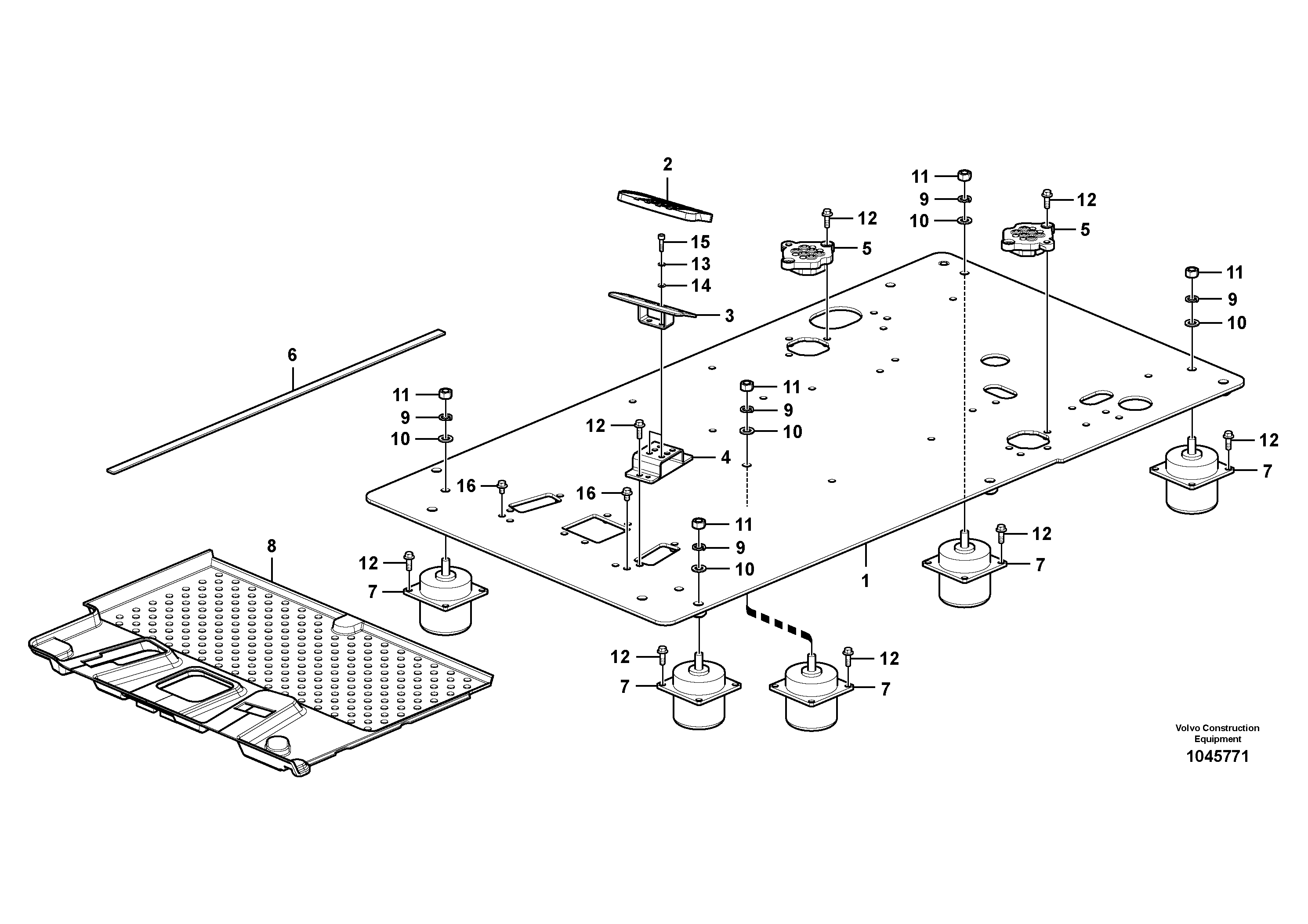 Схема запчастей Volvo EC200B PRIME S/N 30001- - 104993 Cabin floor 