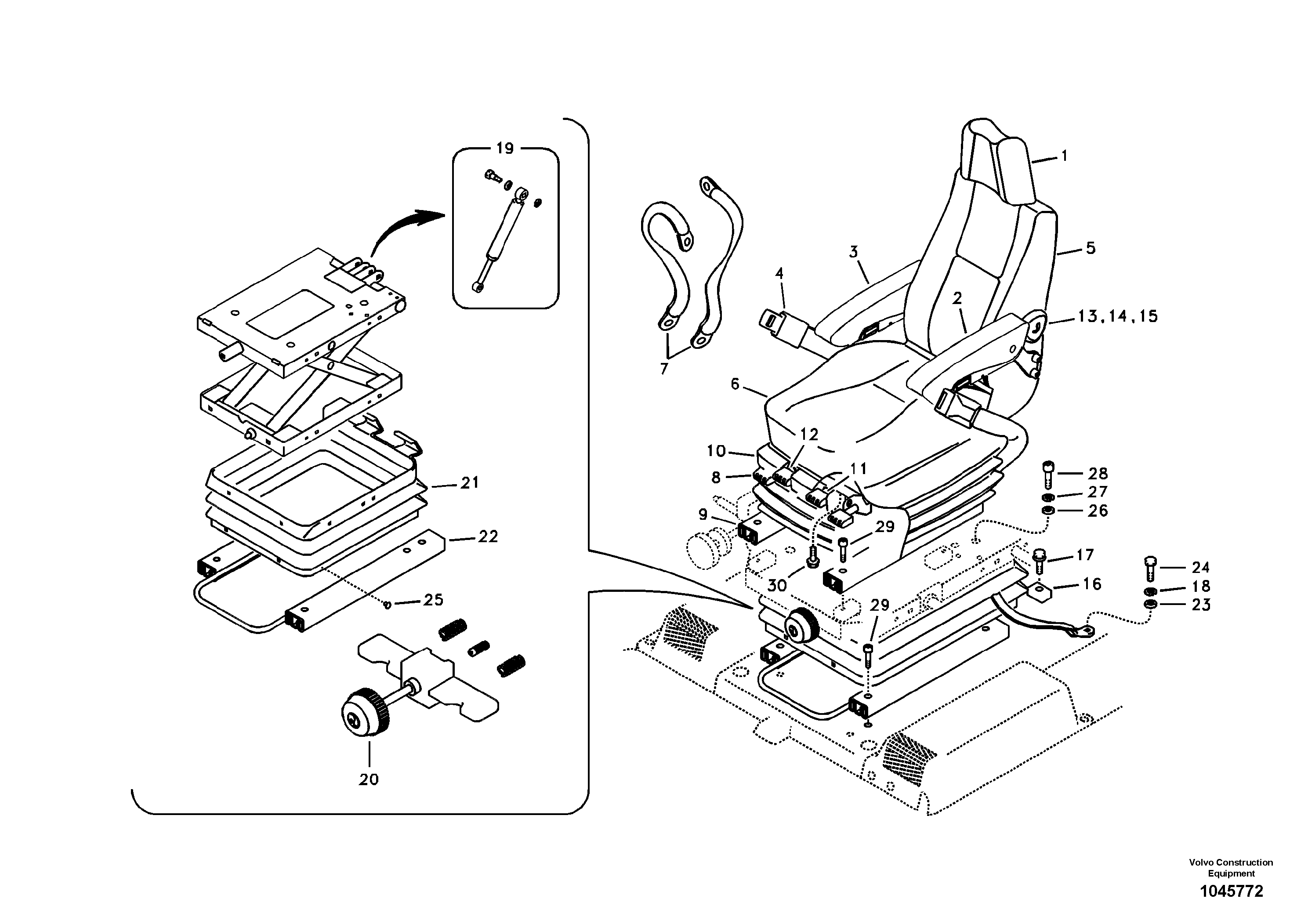 Схема запчастей Volvo EC200B PRIME S/N 30001- - 97569 Operator seat with fitting parts 