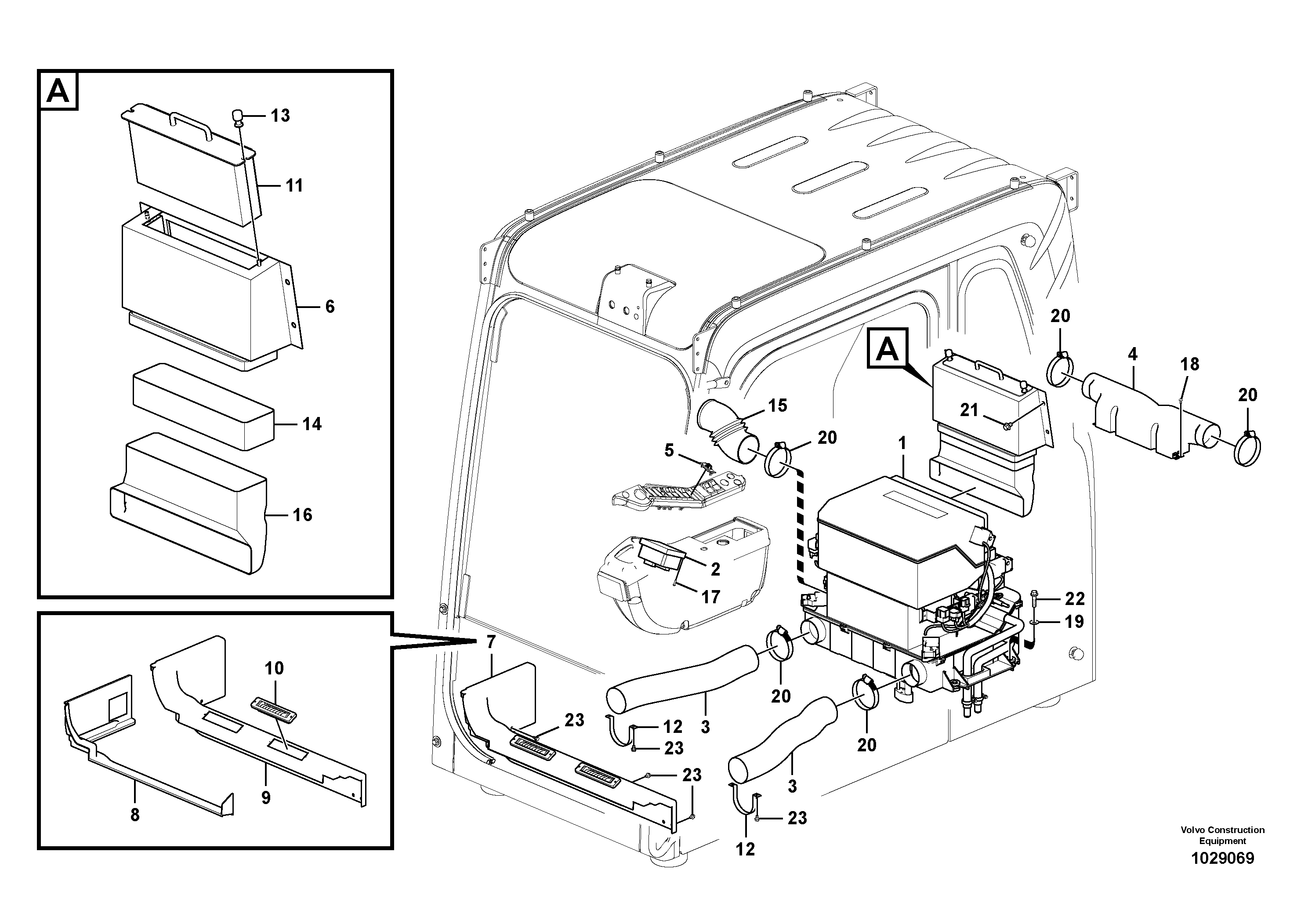 Схема запчастей Volvo EC200B PRIME S/N 30001- - 103687 Air duct in cabin and cabin floor 