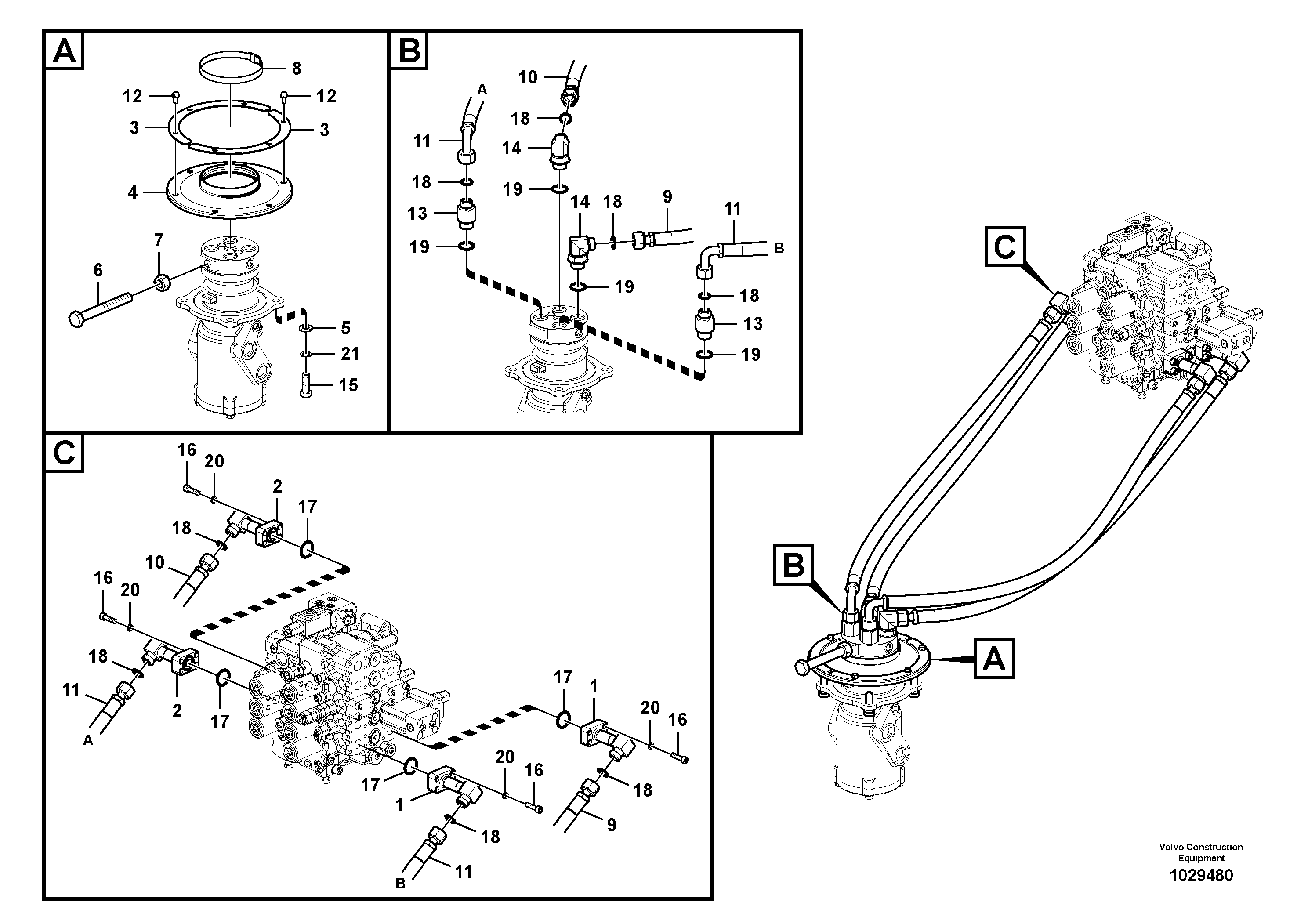 Схема запчастей Volvo EC200B PRIME S/N 30001- - 97570 Turning joint line, control valve to turning joint 