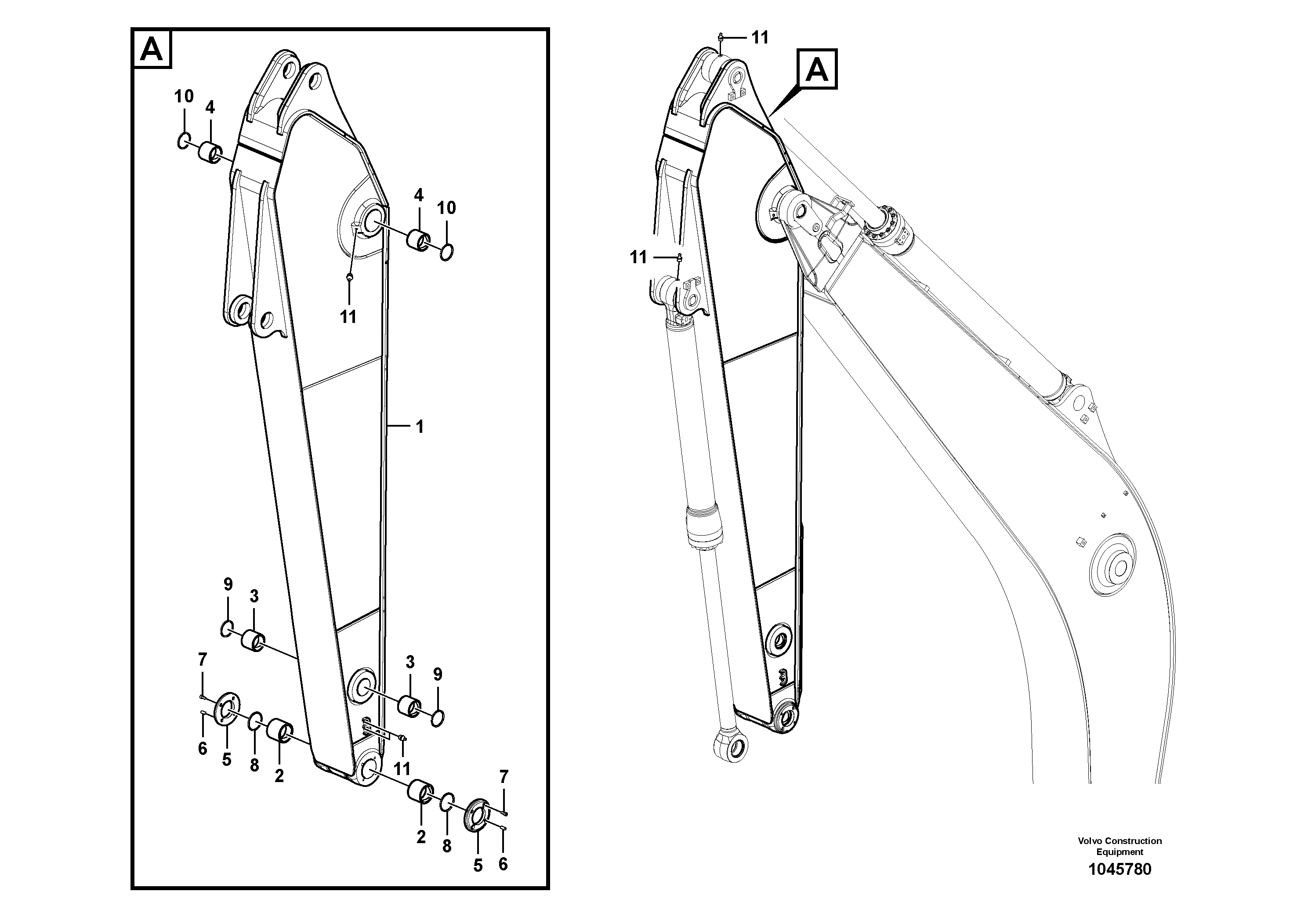 Схема запчастей Volvo EC200B PRIME S/N 30001- - 97533 Dipper arm and grease piping with piping seat 