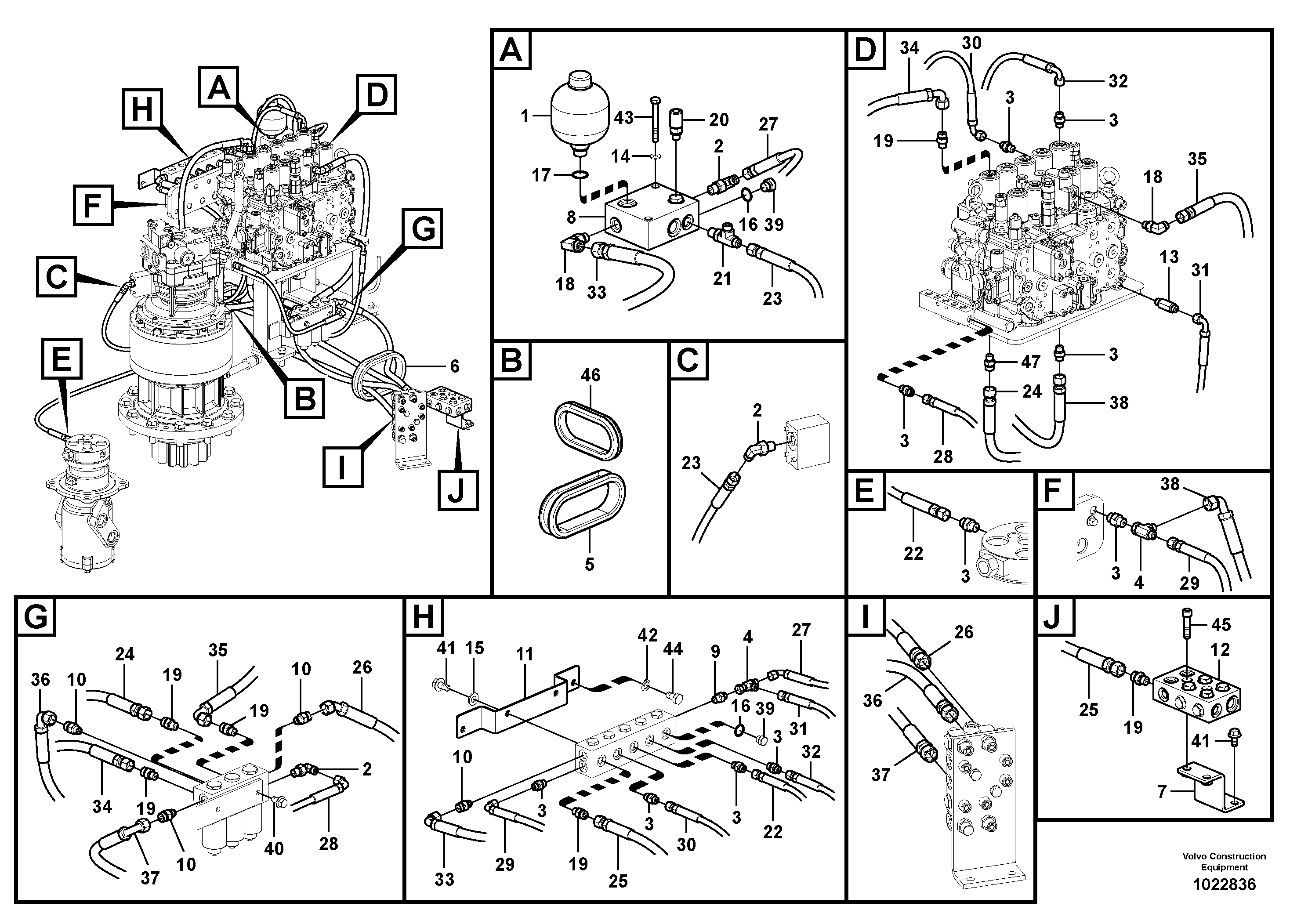 Схема запчастей Volvo EC210C - 72529 Servo system, control valve to solenoid valve EC210C