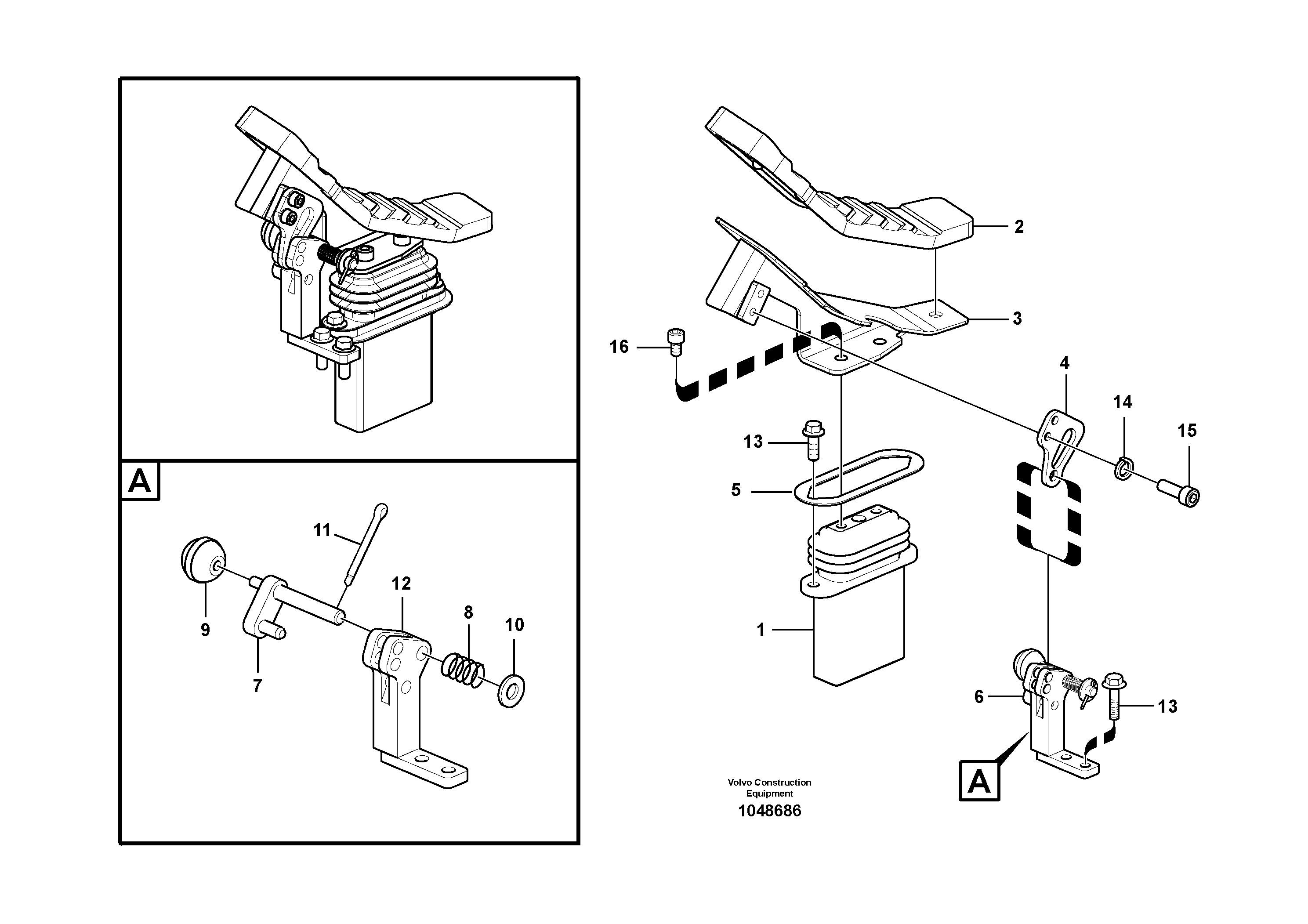 Схема запчастей Volvo EC210C - 94341 Working hydraulic, remote control valve pedal for hammer and shear EC210C