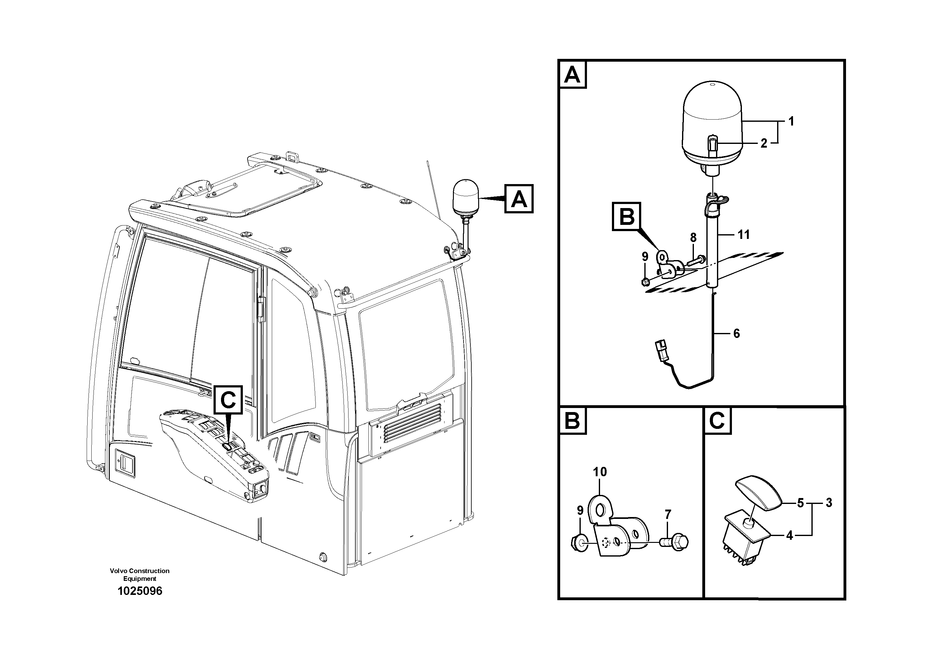 Схема запчастей Volvo EC210C - 1159 Rotating beacon EC210C