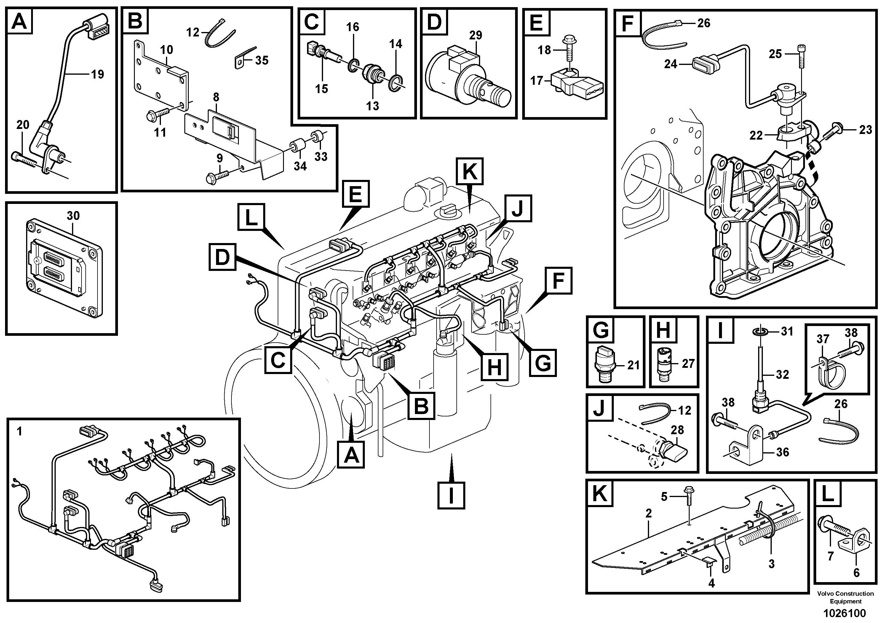Схема запчастей Volvo EC210C - 70807 Cable harness, engine EC210C