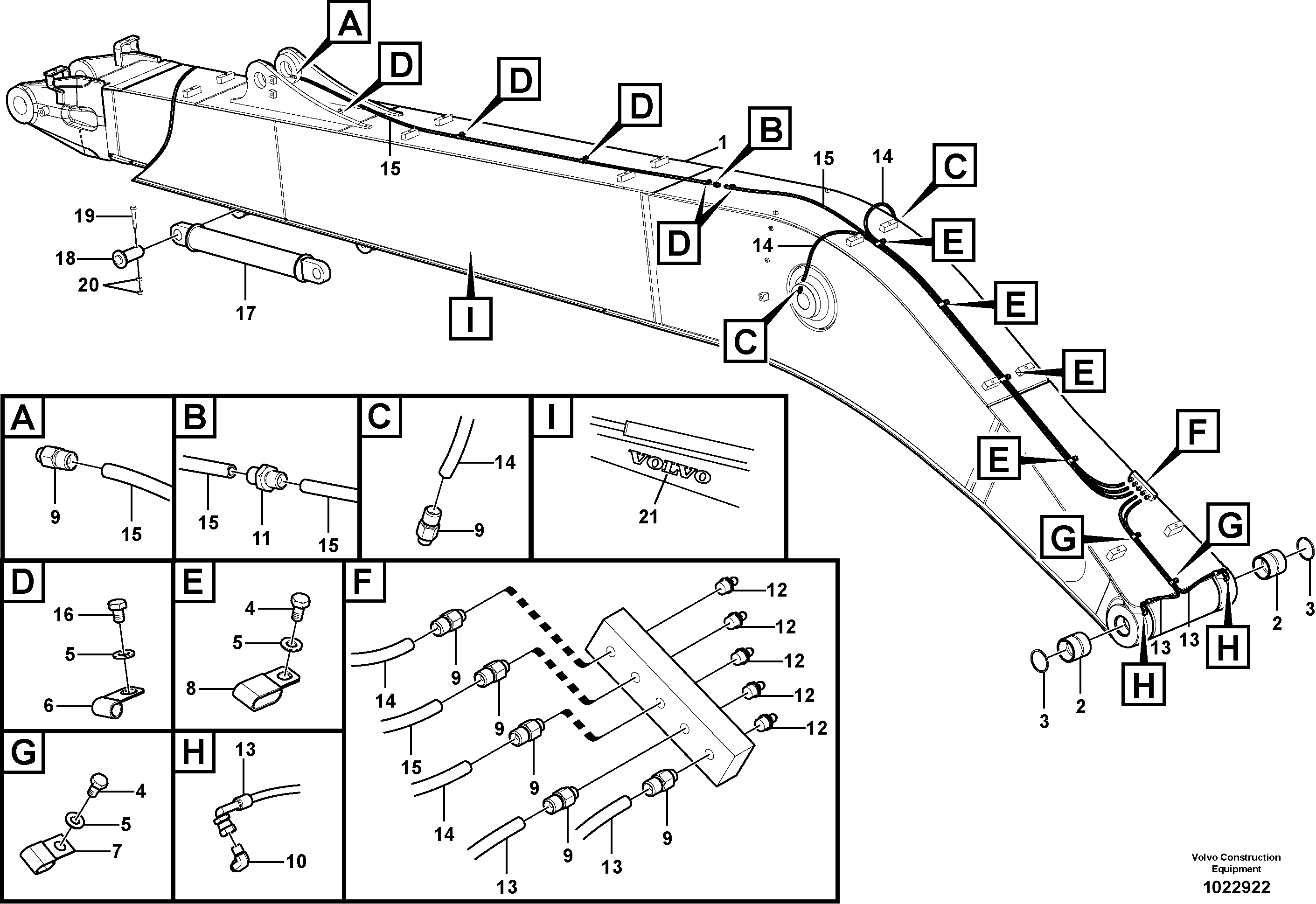 Схема запчастей Volvo EC210C - 61579 Boom and grease piping, long reach EC210C