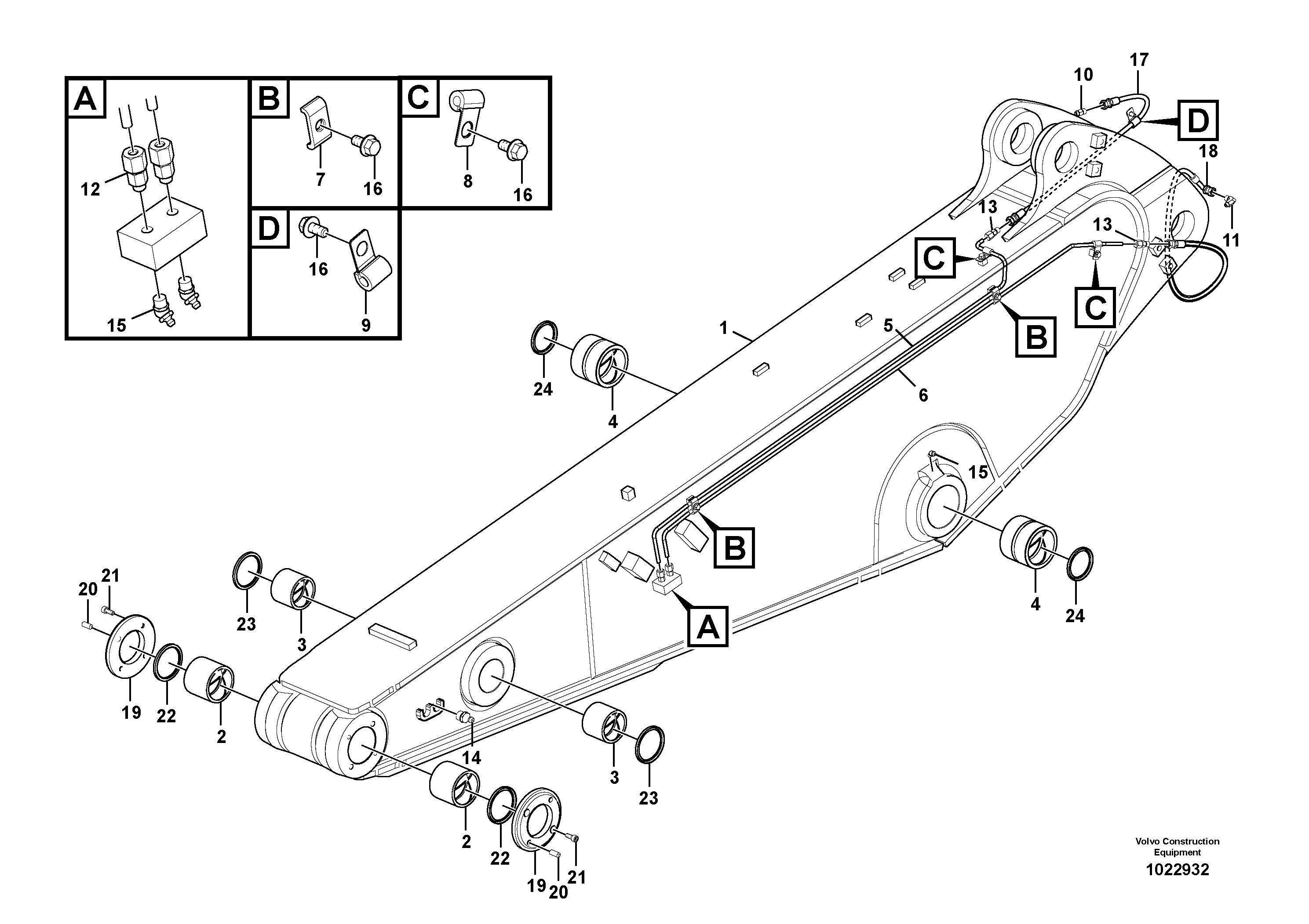 Схема запчастей Volvo EC210C - 92411 Dipper arm and grease piping with piping seat EC210C