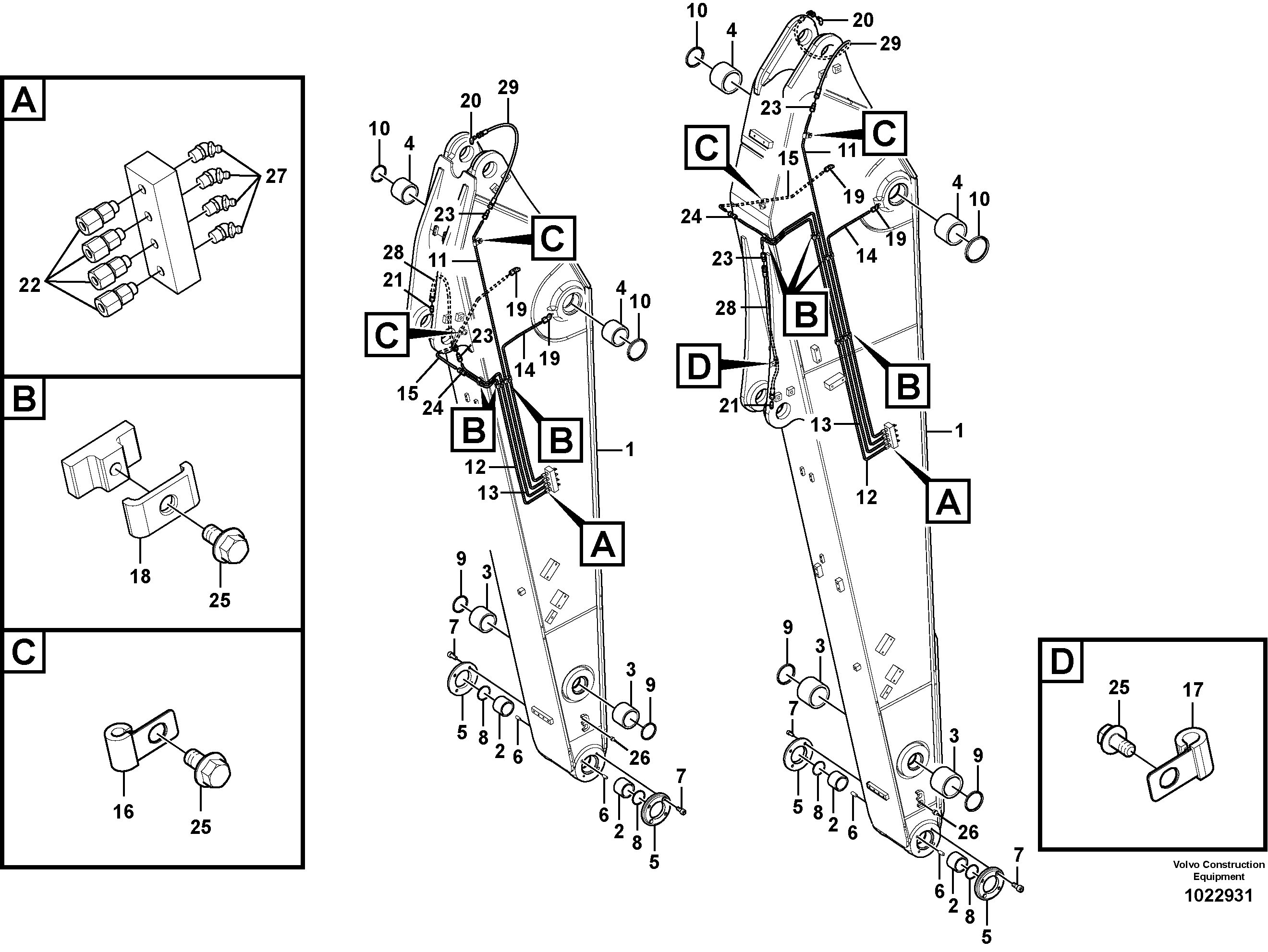 Схема запчастей Volvo EC210C - 98791 Dipper arm and grease piping with piping seat EC210C