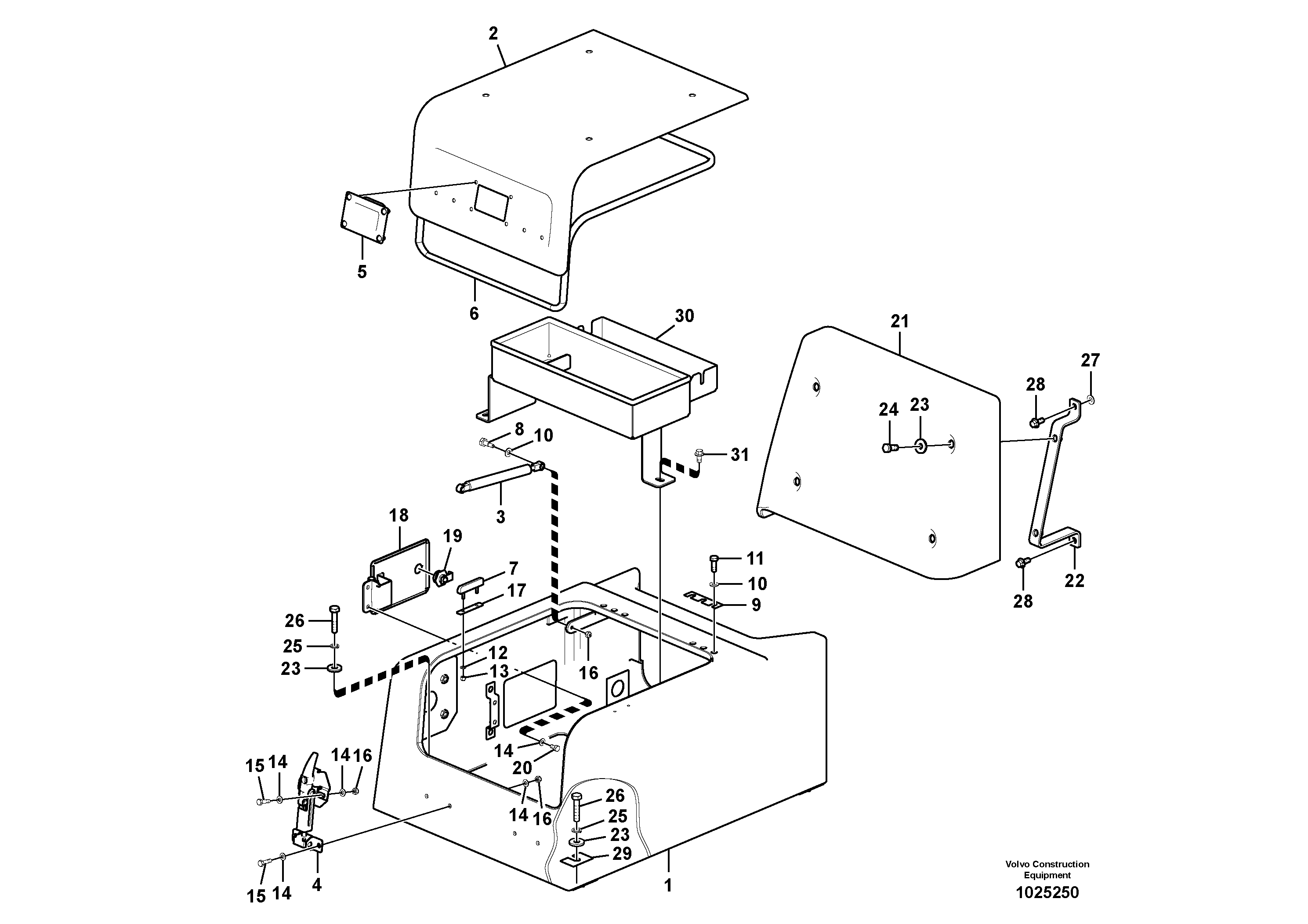 Схема запчастей Volvo EC210C - 36928 Tool box, cowl EC210C