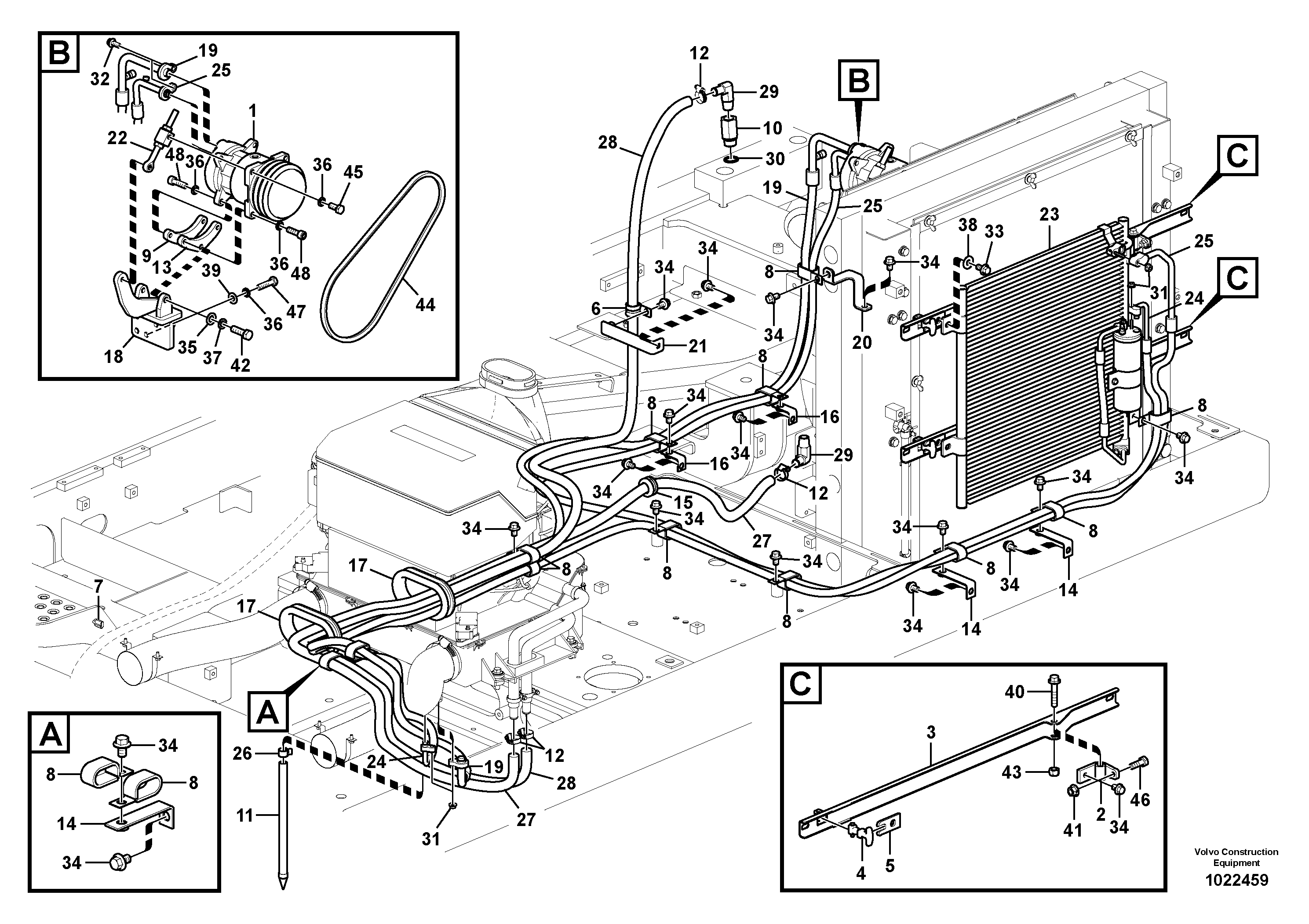 Схема запчастей Volvo EC210C - 48885 Air conditioning line, cooling and heater EC210C