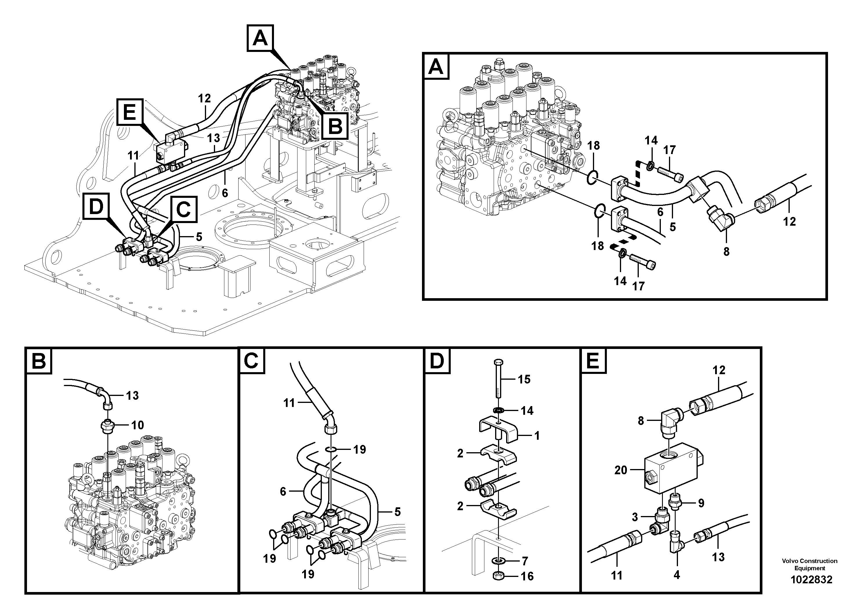 Схема запчастей Volvo EC210C - 23236 Hydraulic system, control valve to boom and swing EC210C