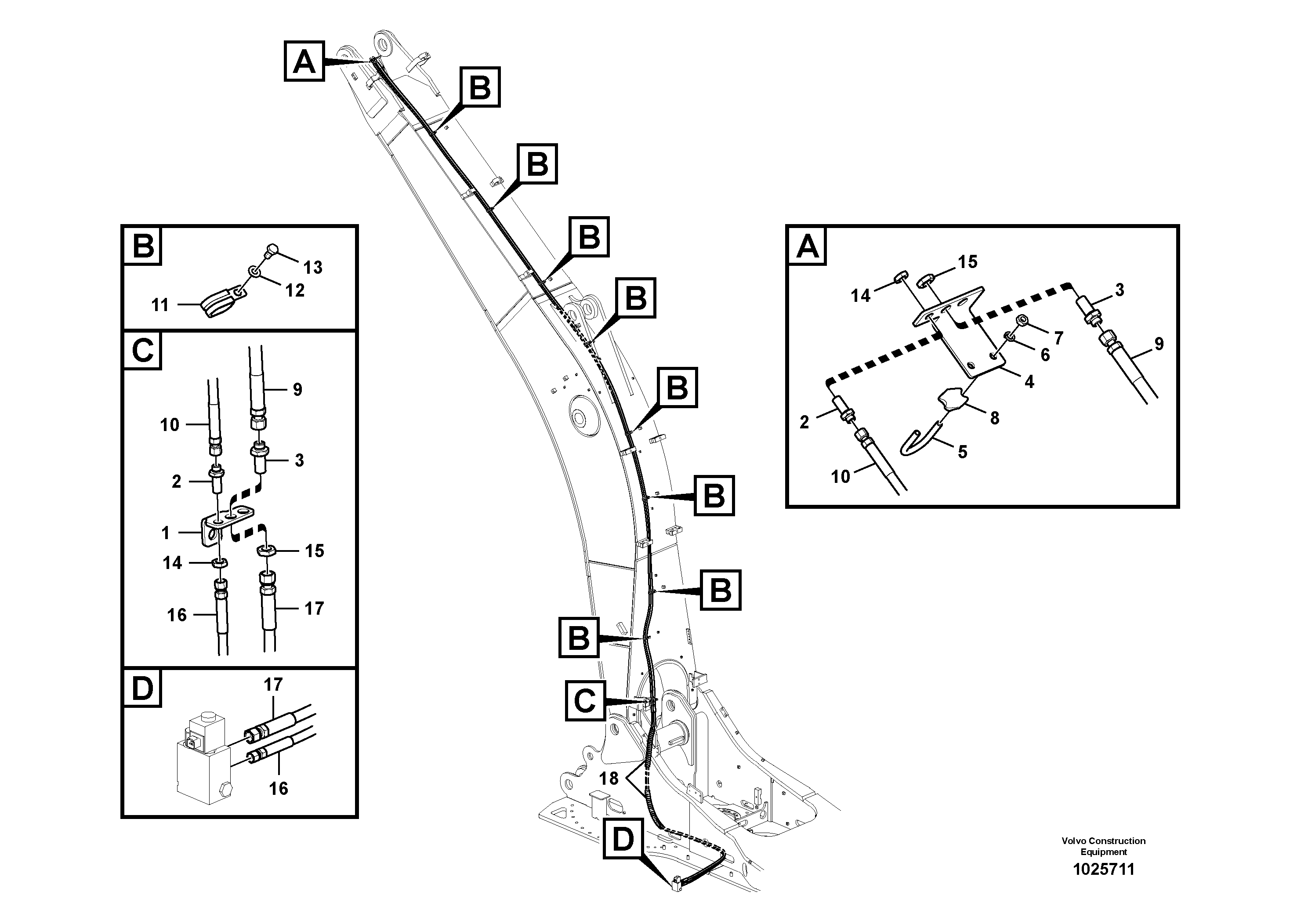 Схема запчастей Volvo EC460C - 15864 Working hydraulic, quick fit on boom EC460C